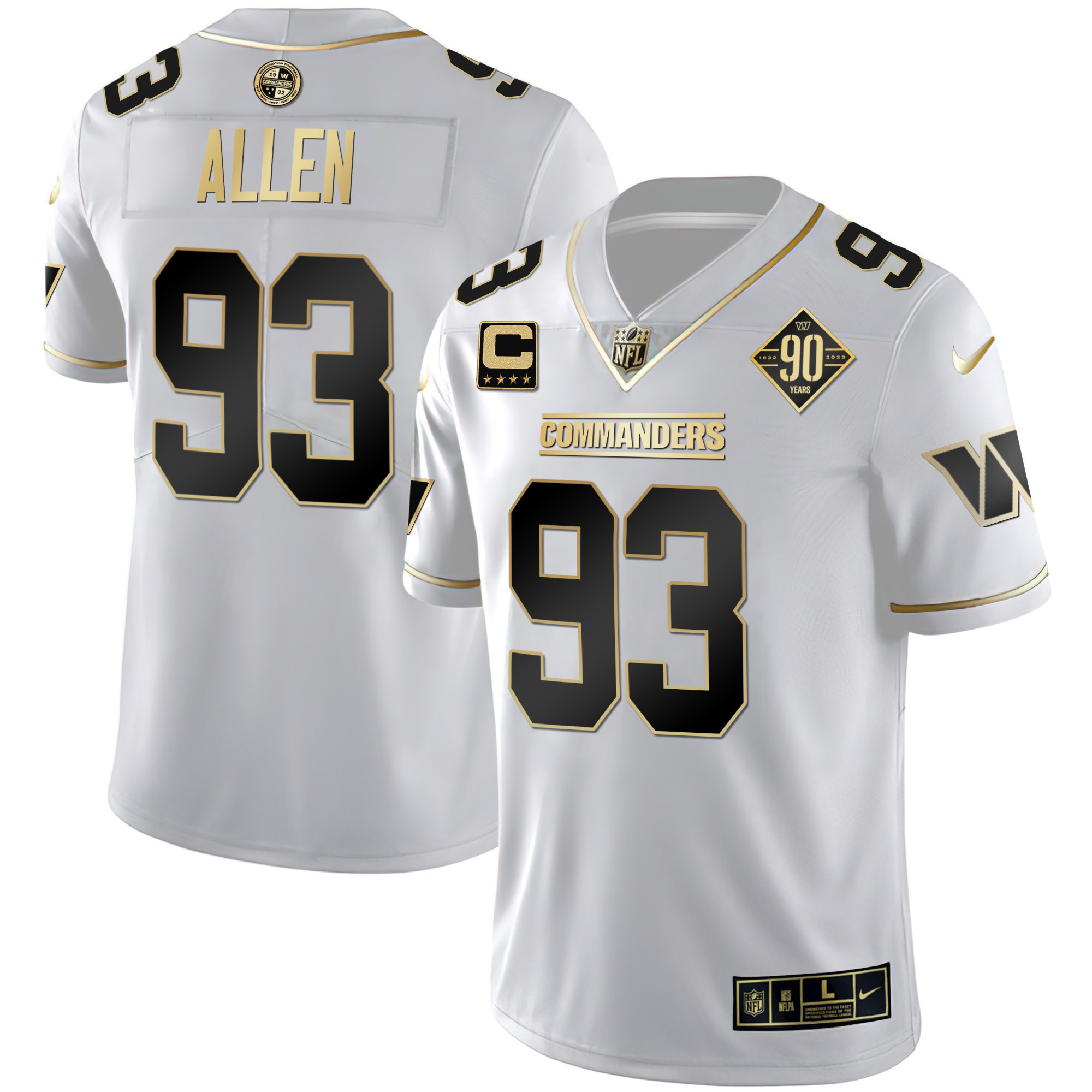 Women's Jonathan Allen Washington Commanders White Gold & Black Gold Vapor Limited White Gold Jersey - All Stitched