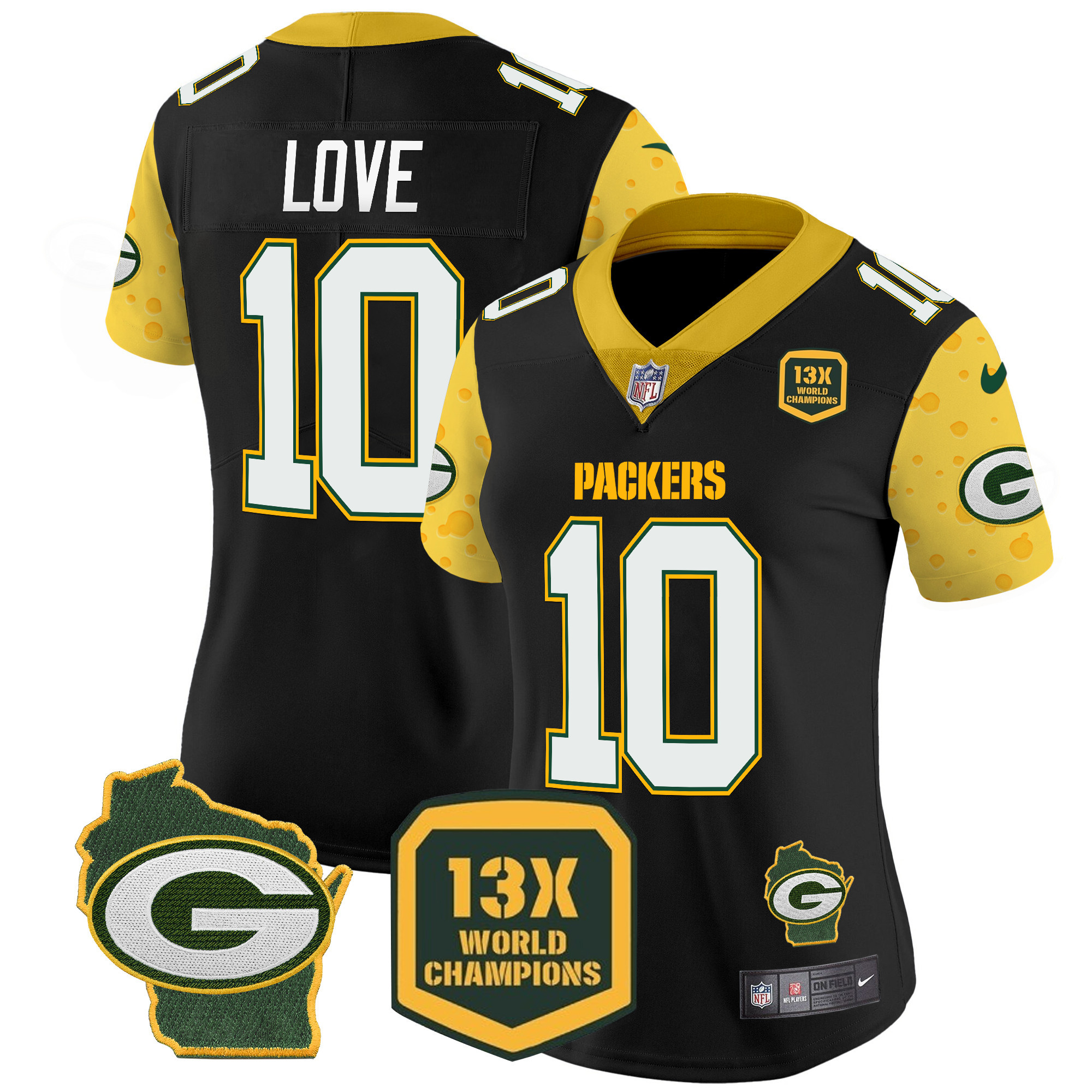 Women's Jordan Love Green Bay Packers Cheese Vapor Limited Black Jersey – All Stitched