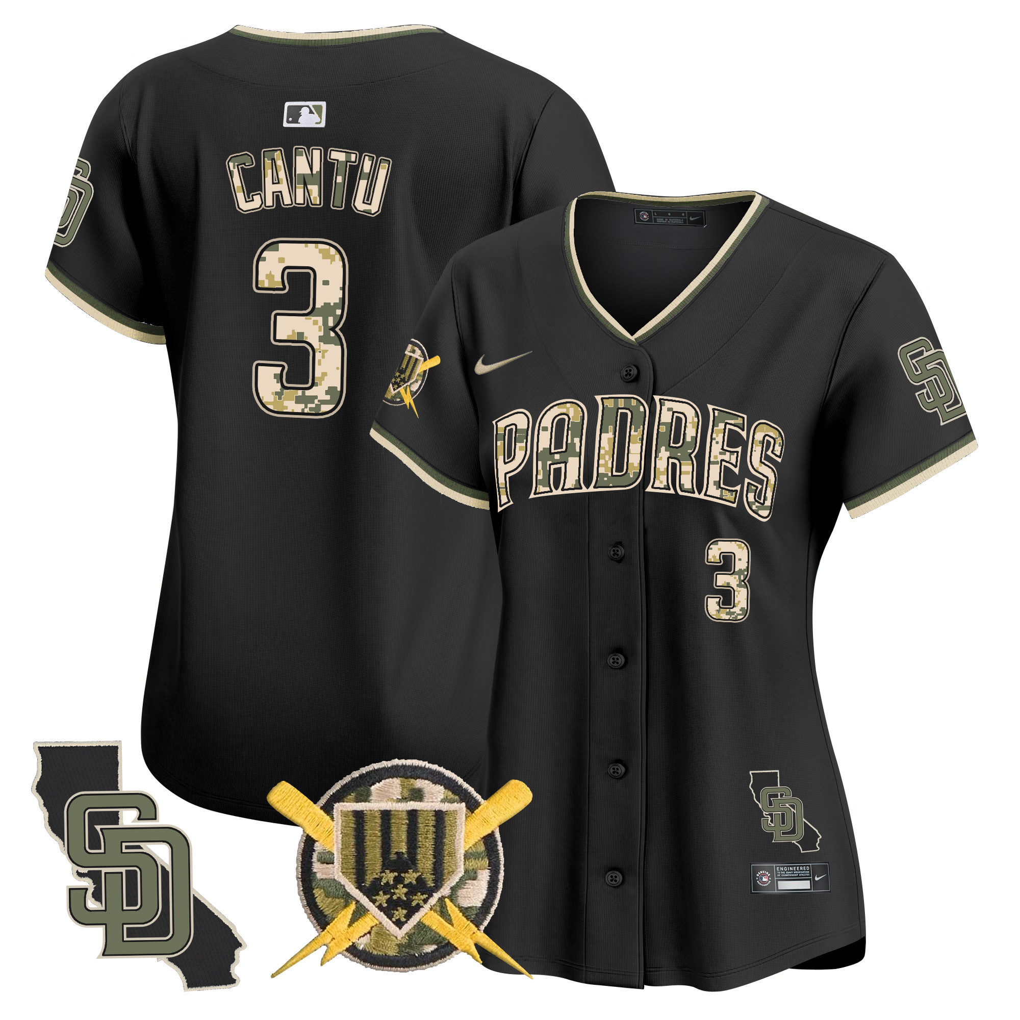 Women's Jorge Cantu San Diego Padres Armed Forces Day Vapor Premier Limited Black Jersey - All Stitched