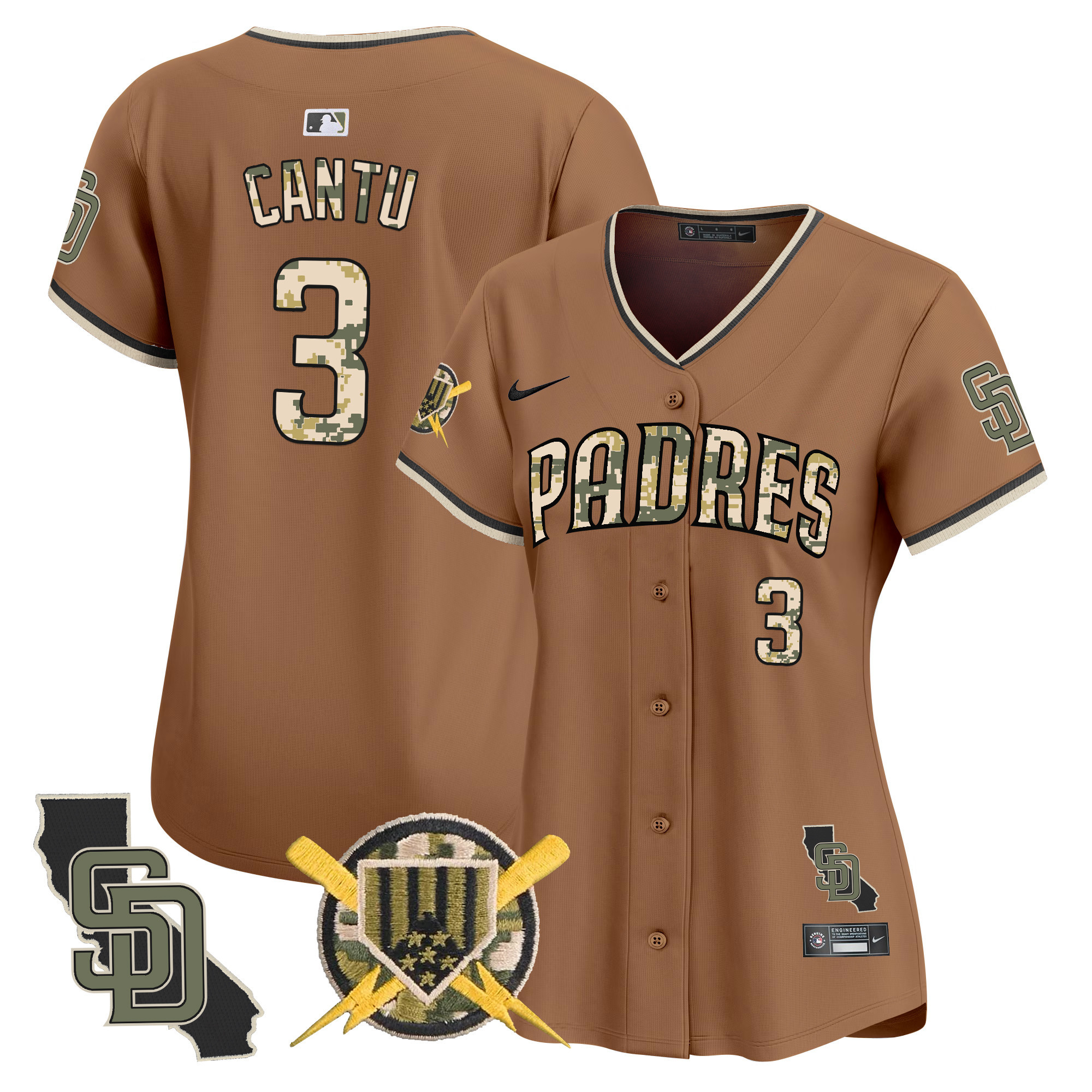 Women's Jorge Cantu San Diego Padres Armed Forces Day Vapor Premier Limited Brown Jersey - All Stitched