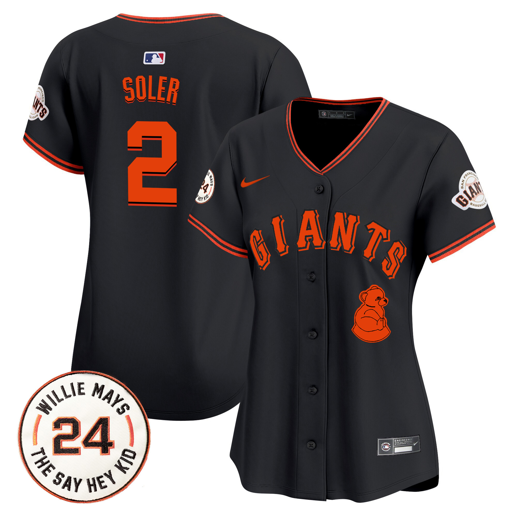 Women's Jorge Soler San Francisco Giants 2024 Willie Mays Patch Vapor Premier Limited Black Jersey V4 - All Stitched
