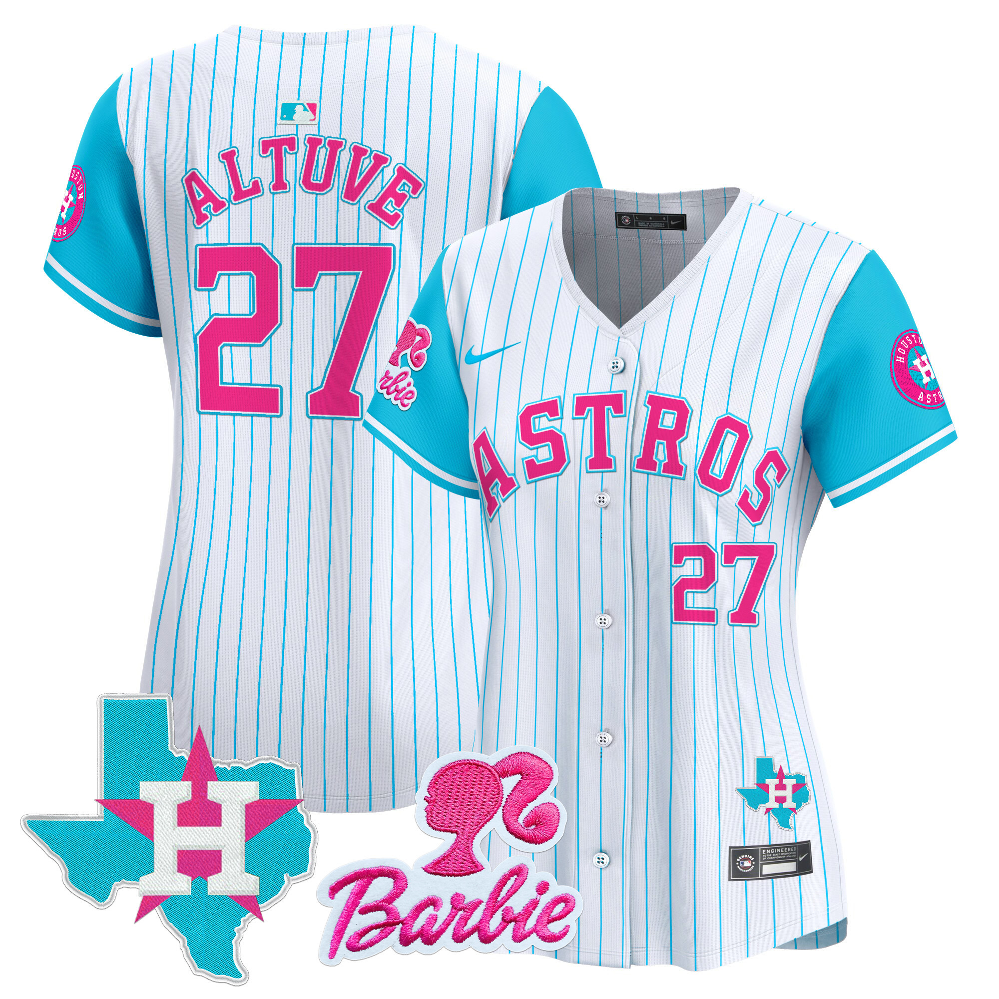 Women's JosÈ Altuve Houston Astros Barbie Patch Vapor Premier Limited Pinstripe Jersey - All Stitched