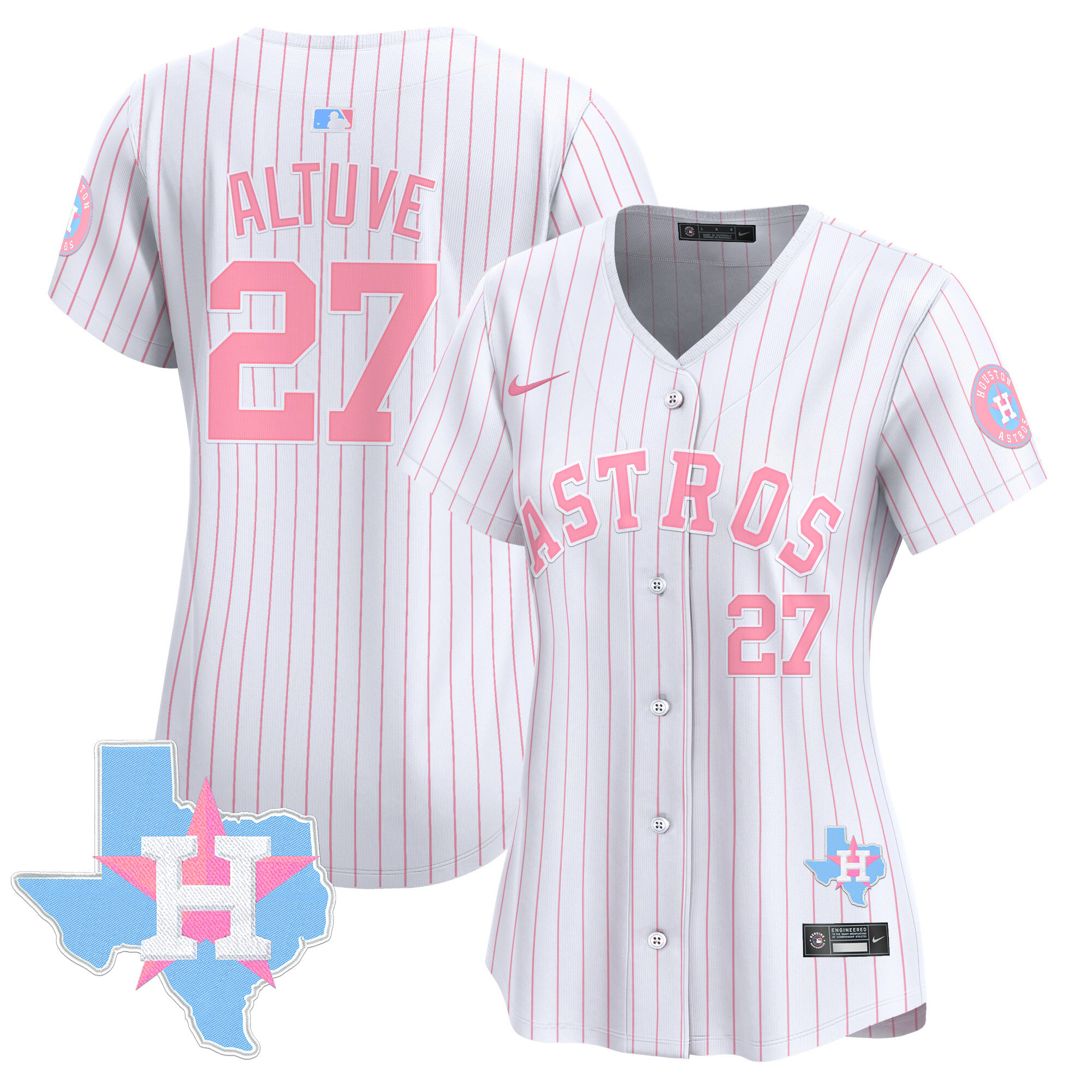 Women's JosÈ Altuve Houston Astros Bubblegum Pink Vapor Premier Limited Pinstripe Jersey - All Stitched