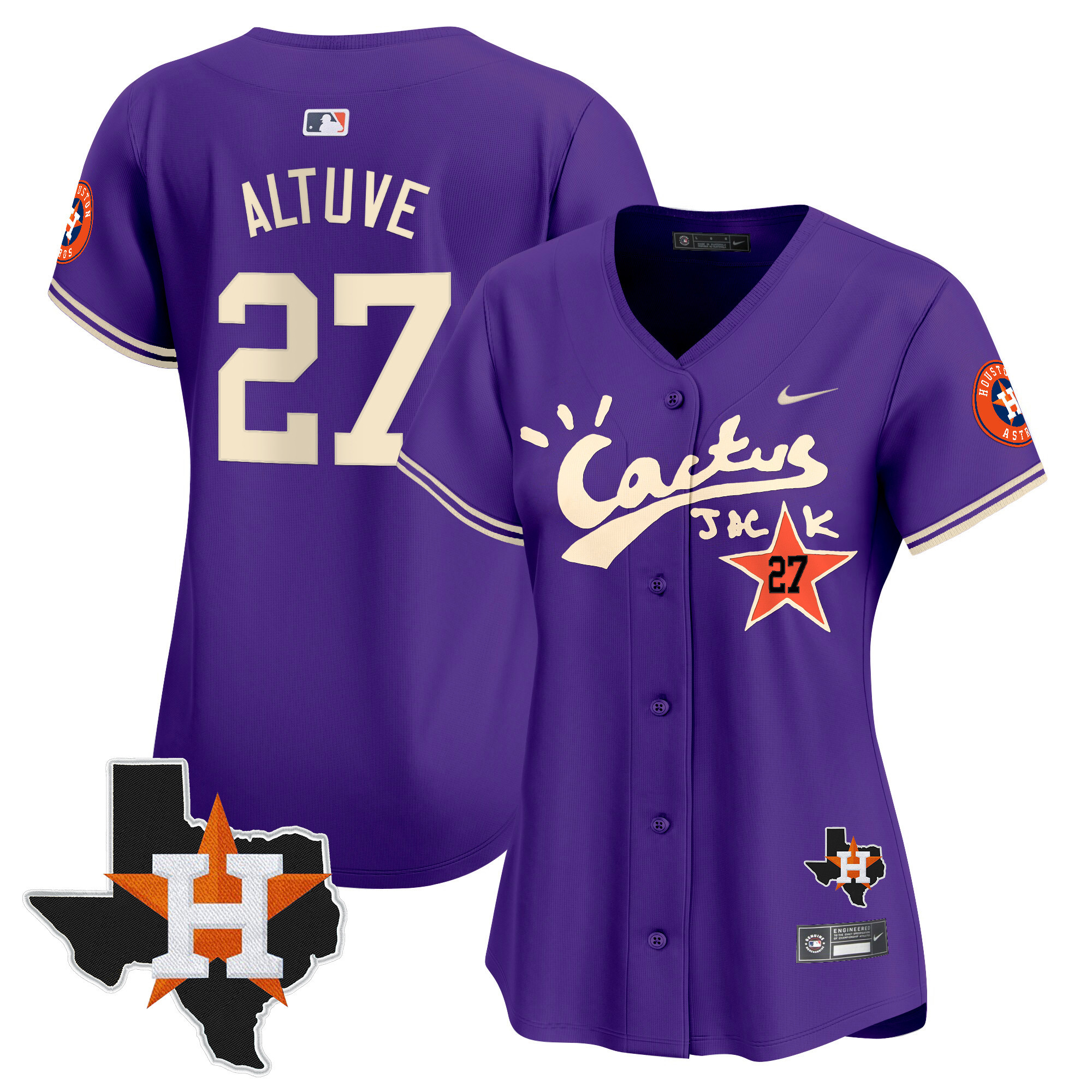Women's JosÈ Altuve Houston Astros Cactus Jack Patch Vapor Premier Limited Purple Jersey V11 - Stitched