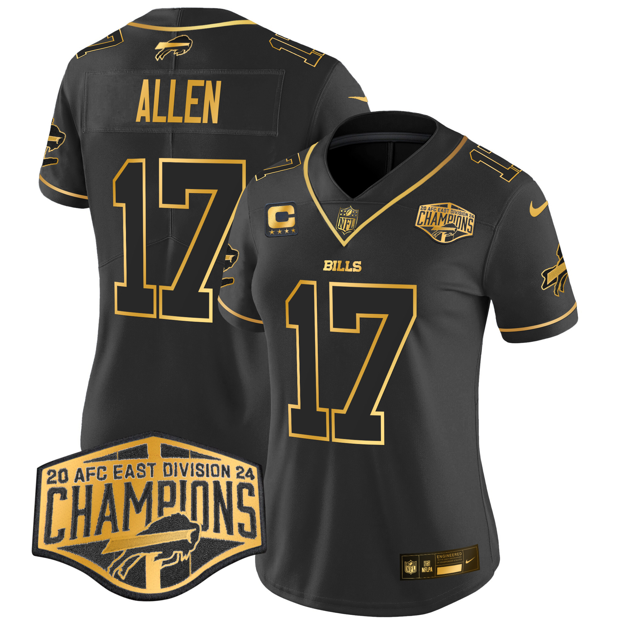 Women's Josh Allen Buffalo Bills 2024 AFC East Division Champions Gold Vapor Limited Black Gold Jersey - All Stitched