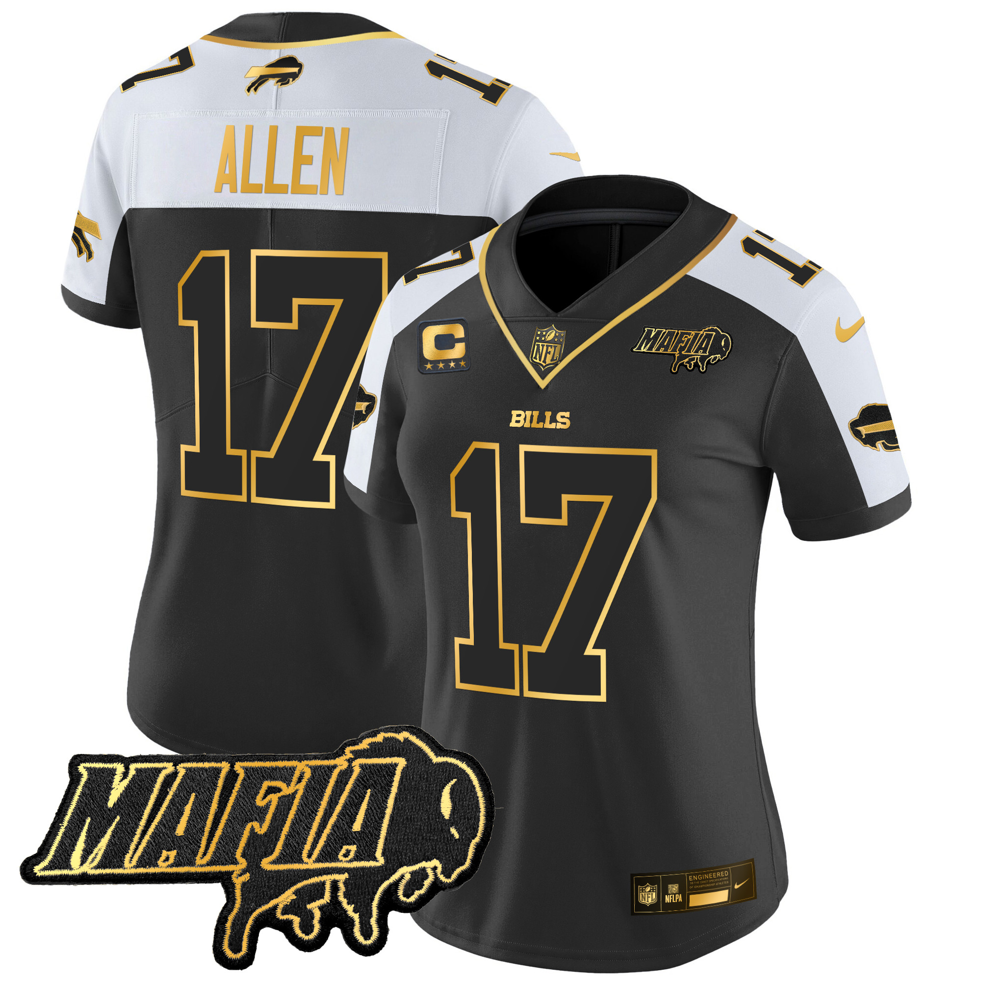 Women's Josh Allen Buffalo Bills 2024 Buffalo Bills Mafia Patch Gold Vapor Limited Alternate Jersey - All Stitched