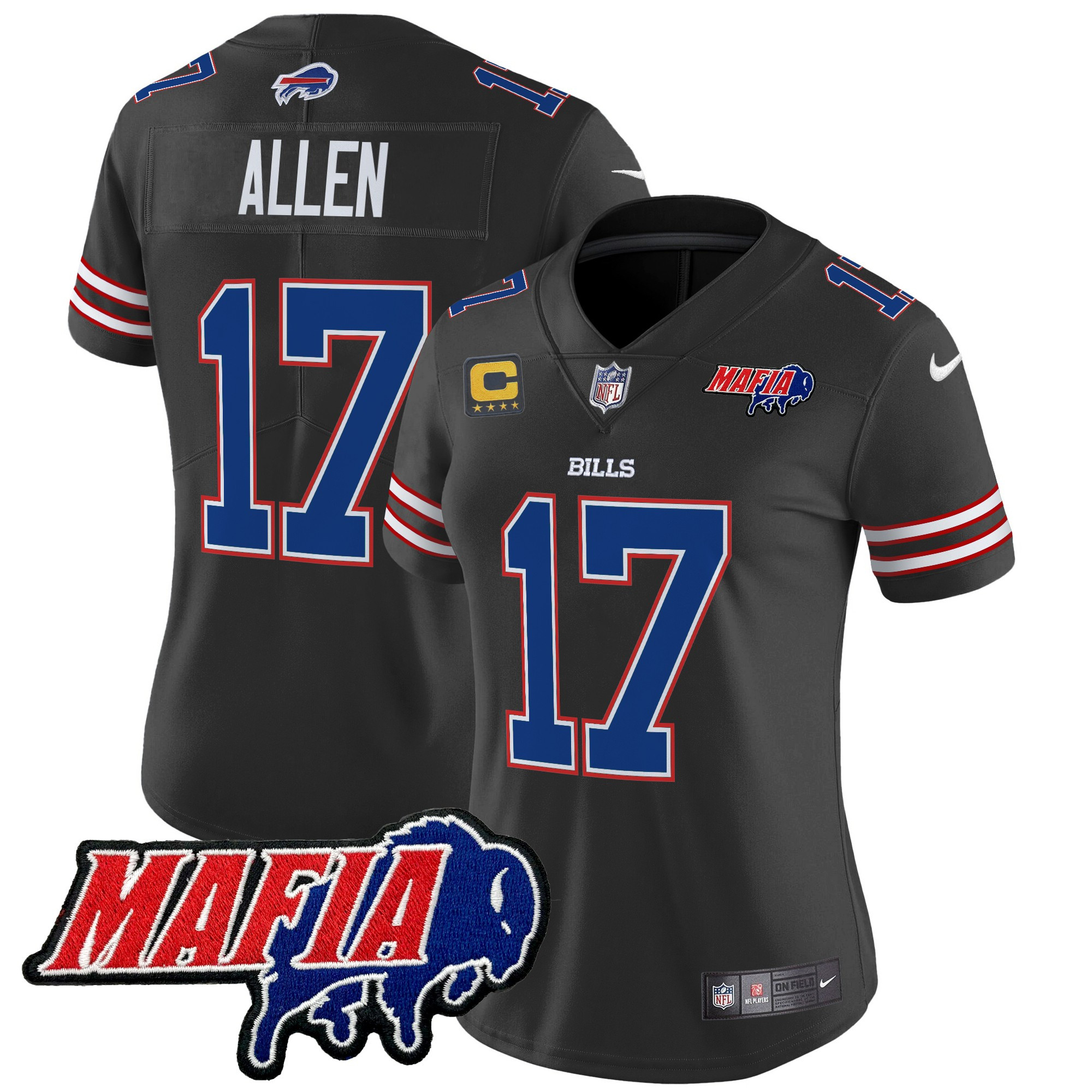 Women's Josh Allen Buffalo Bills 2024 Buffalo Bills Mafia Patch Vapor Limited Black Jersey - All Stitched