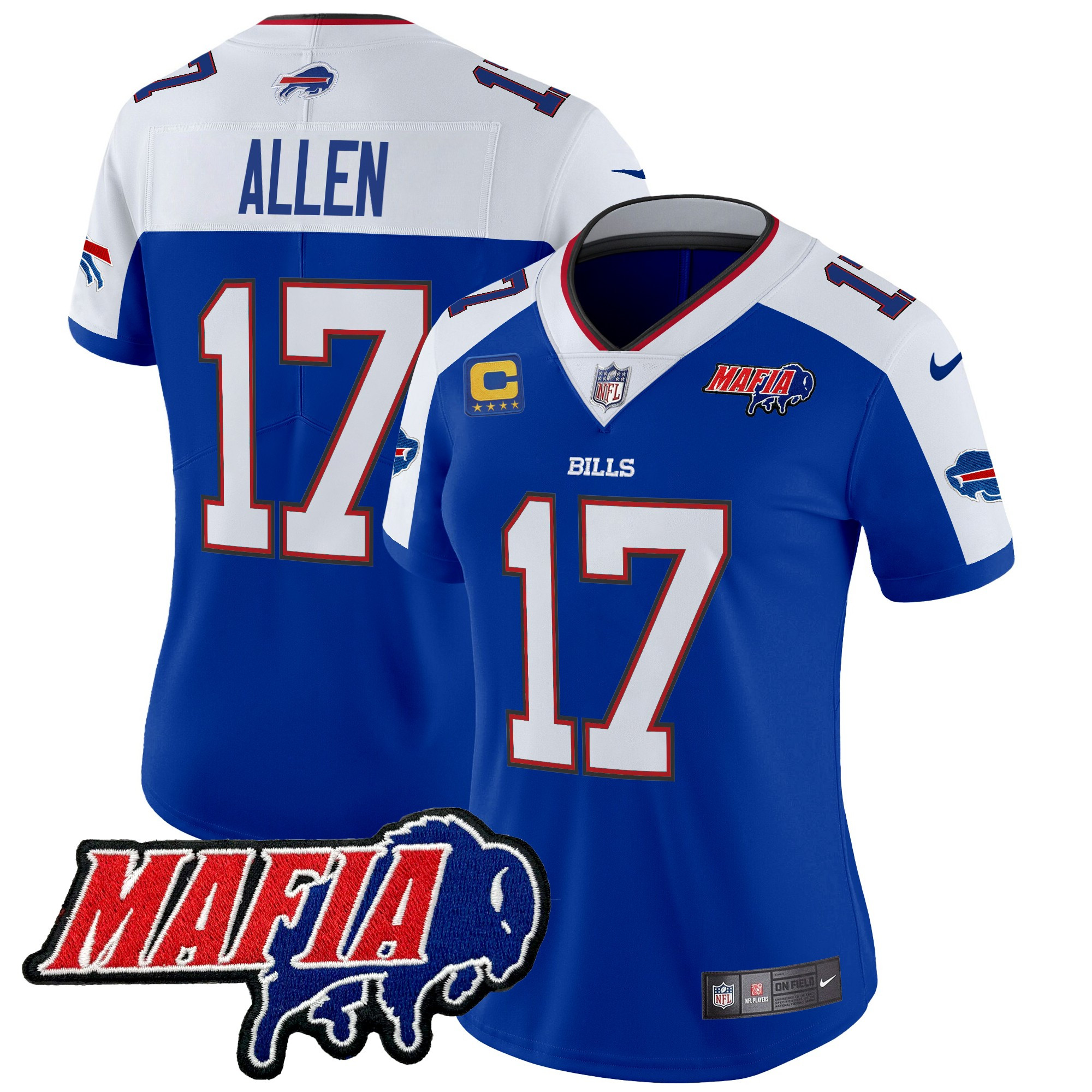 Women's Josh Allen Buffalo Bills 2024 Buffalo Bills Mafia Patch Vapor Limited Royal Alternate Jersey - All Stitched