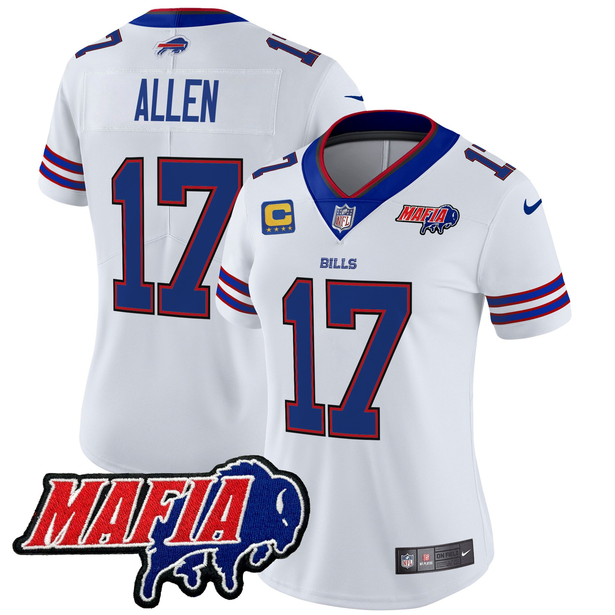 Women's Josh Allen Buffalo Bills 2024 Buffalo Bills Mafia Patch Vapor Limited White Jersey - All Stitched