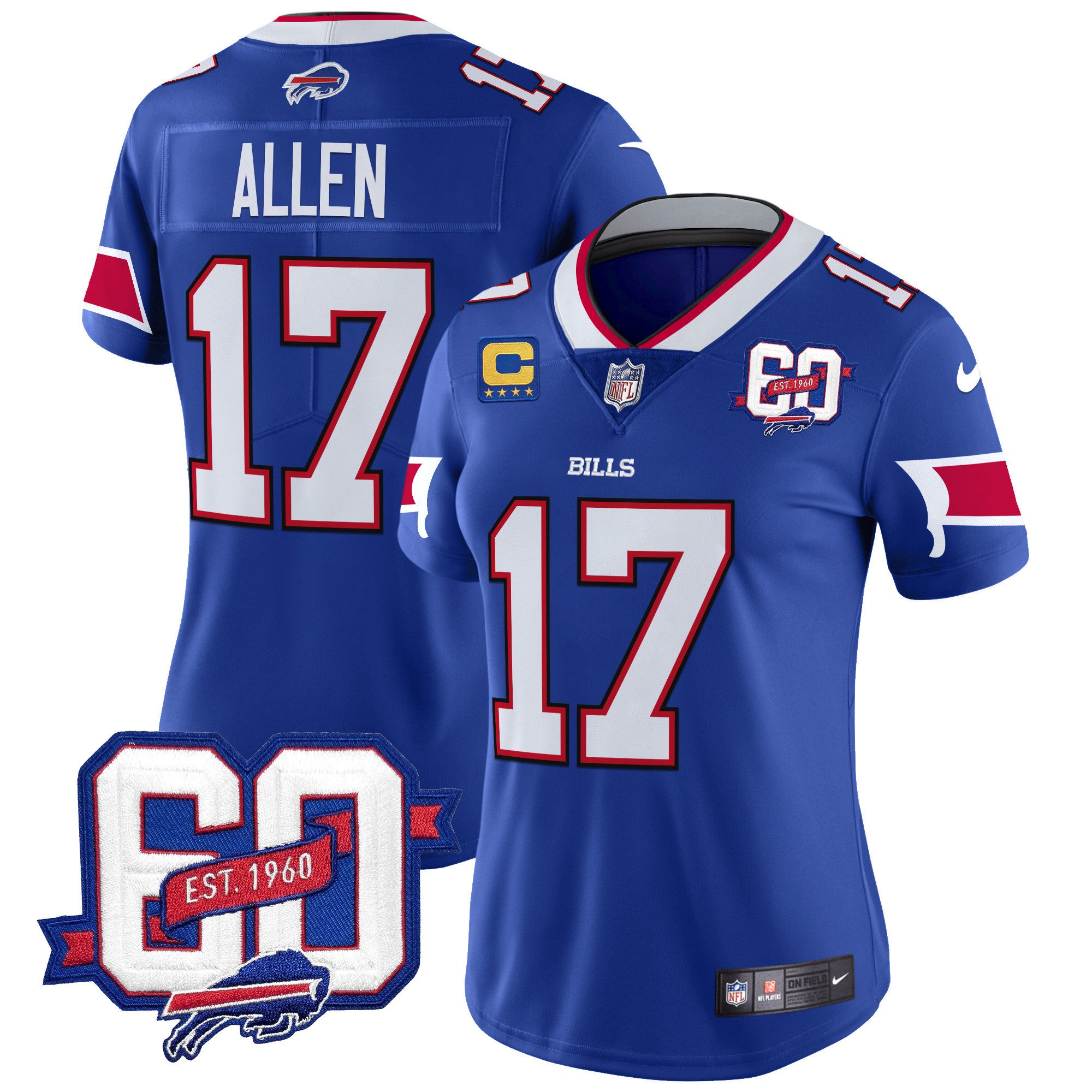 Women's Josh Allen Buffalo Bills 60th Anniversary Patch Vapor Limited Royal Jersey - All Stitched