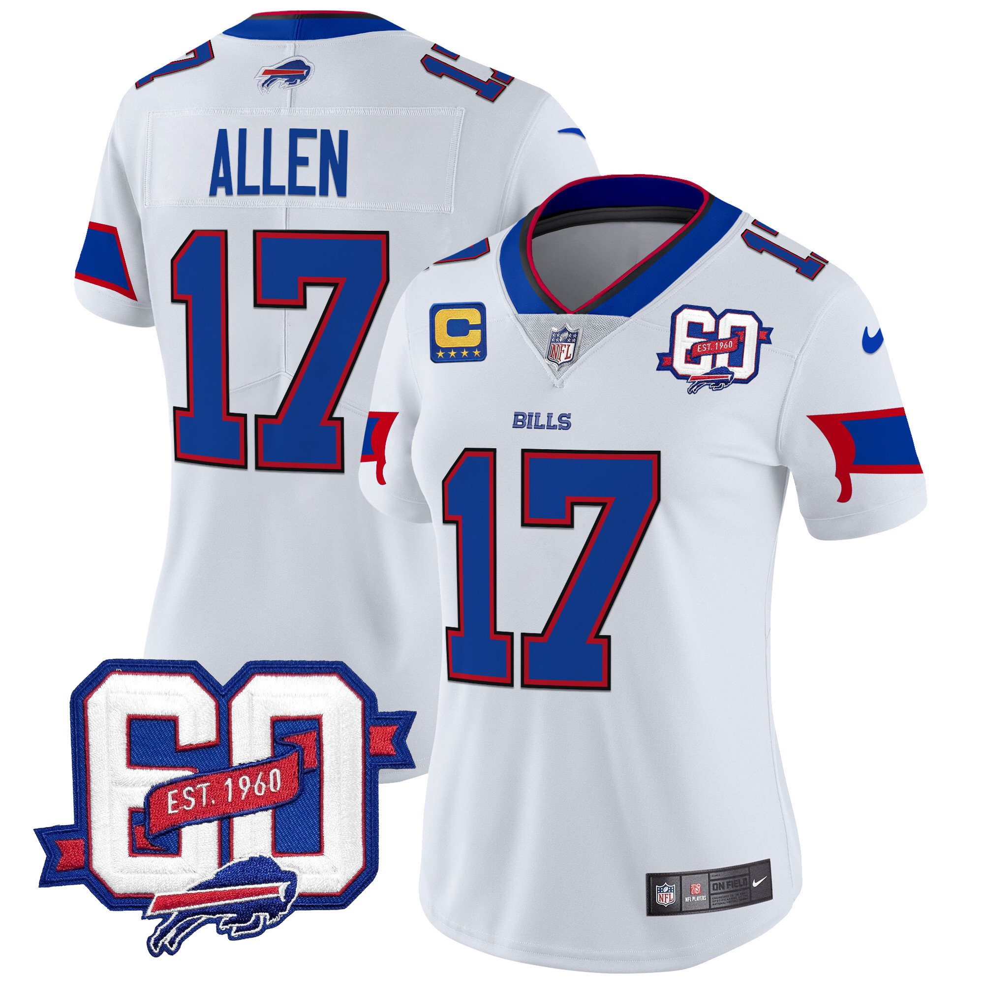 Women's Josh Allen Buffalo Bills 60th Anniversary Patch Vapor Limited White Jersey - All Stitched