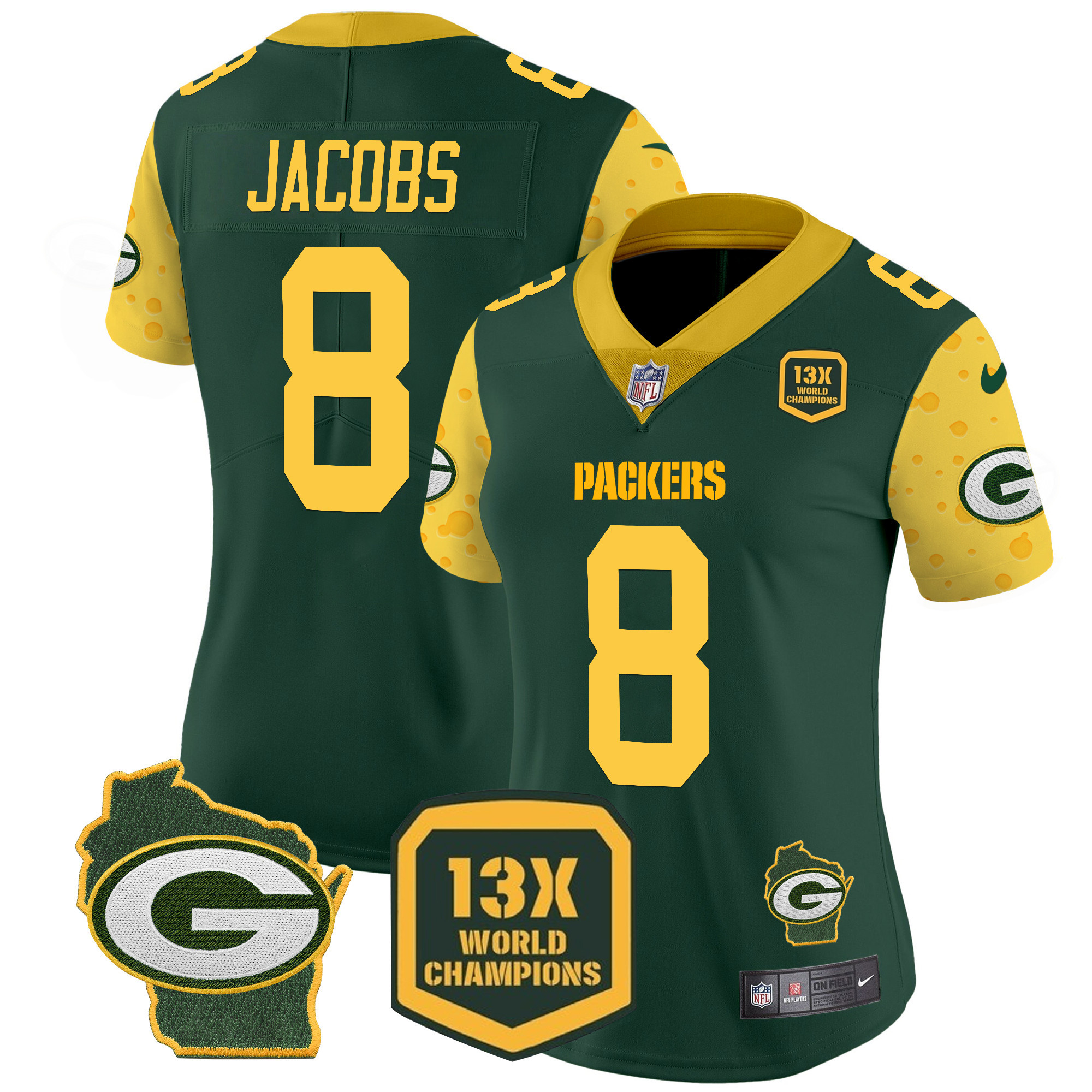 Women's Josh Jacobs Green Bay Packers Cheese Vapor Limited Green Jersey – All Stitched