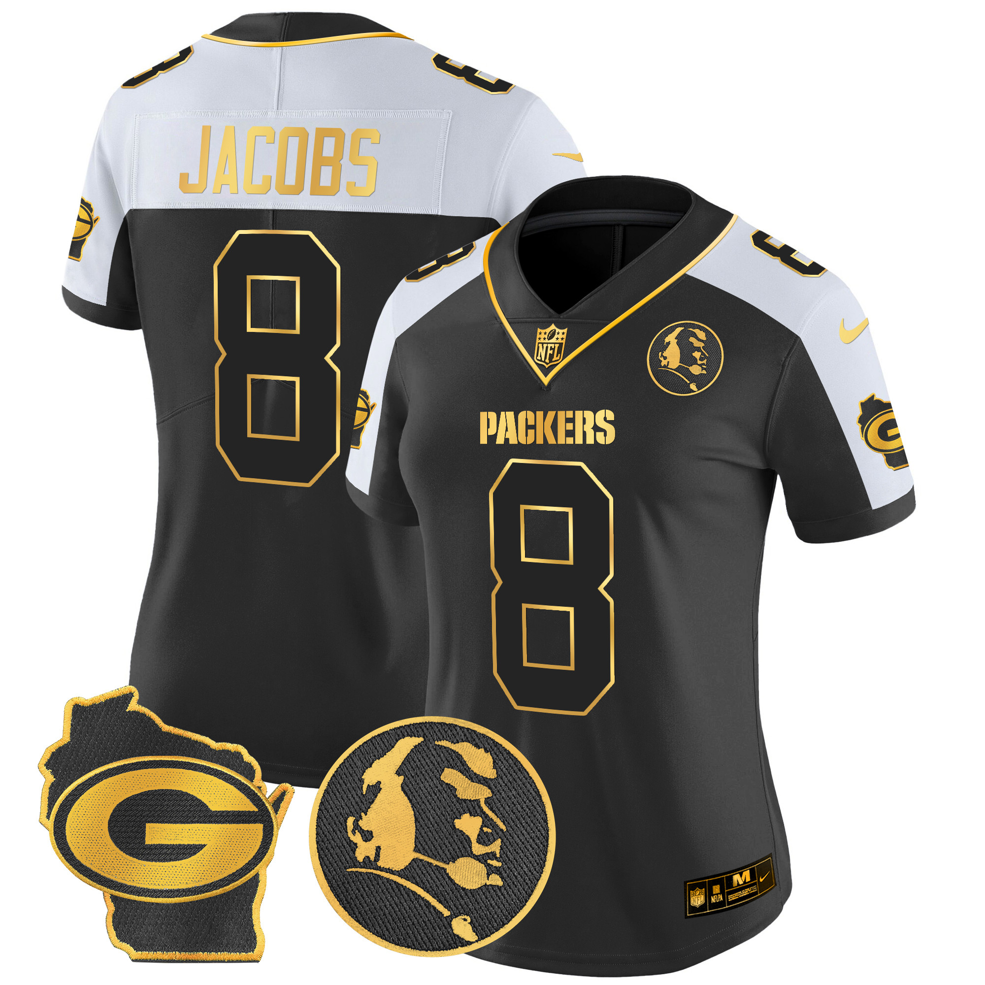 Women's Josh Jacobs Green Bay Packers John Madden & Home Patch Gold Vapor Limited Alternate Jersey - All Stitched