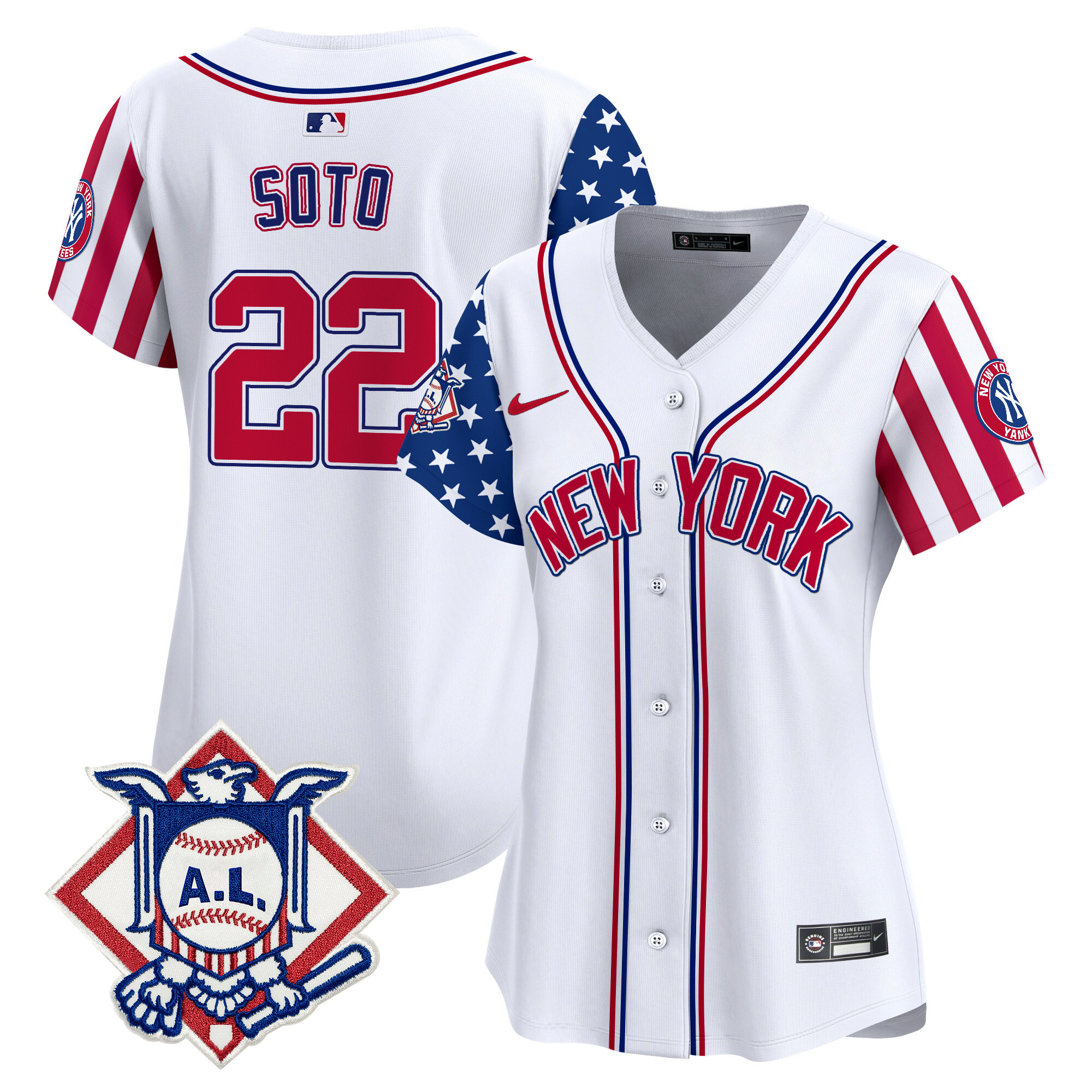 Women's Juan Soto New York Yankees 2024 Fourth of July Vapor Premier Limited White Jersey V2 - All Stitched