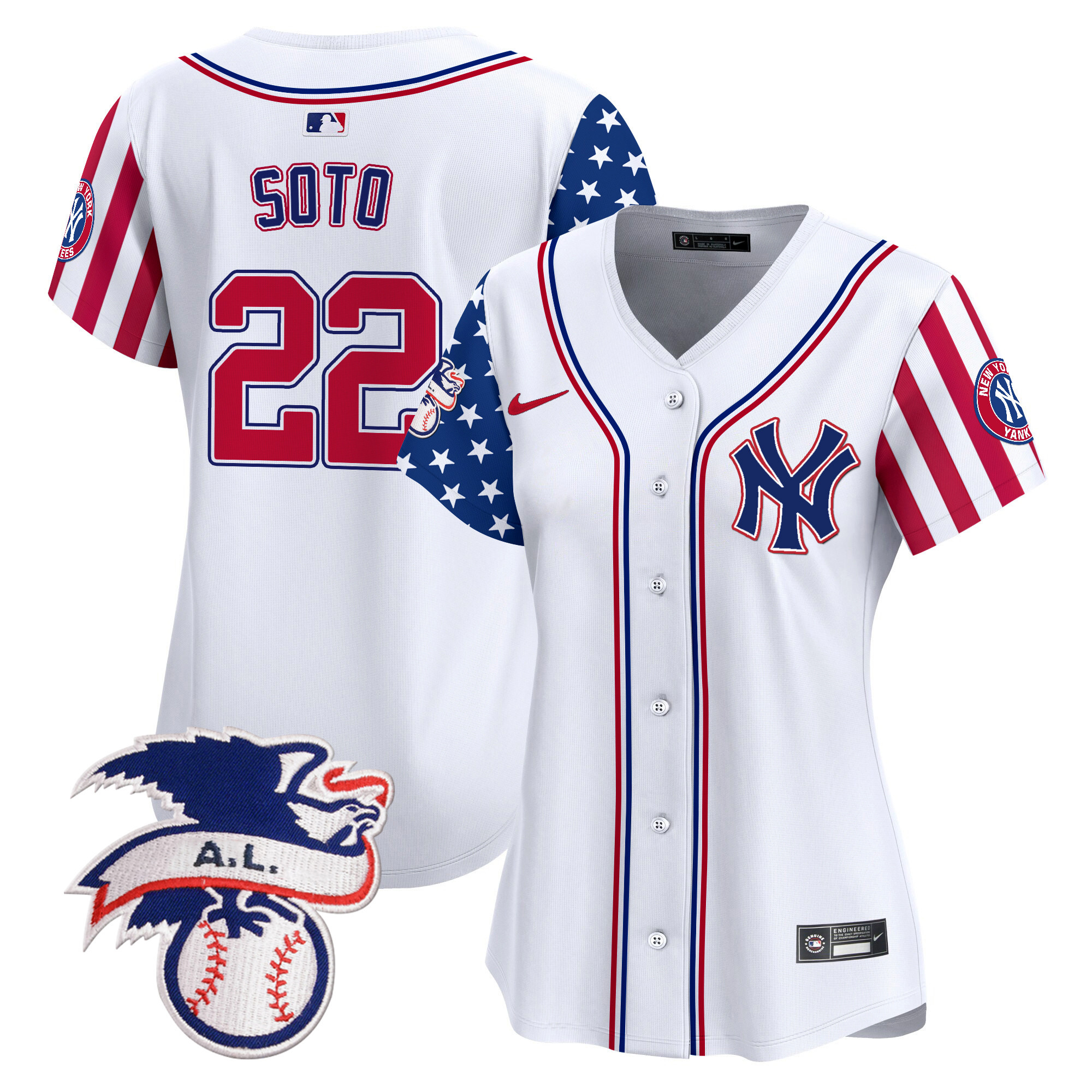 Women's Juan Soto New York Yankees 2024 Fourth of July Vapor Premier Limited White Jersey V5 - All Stitched