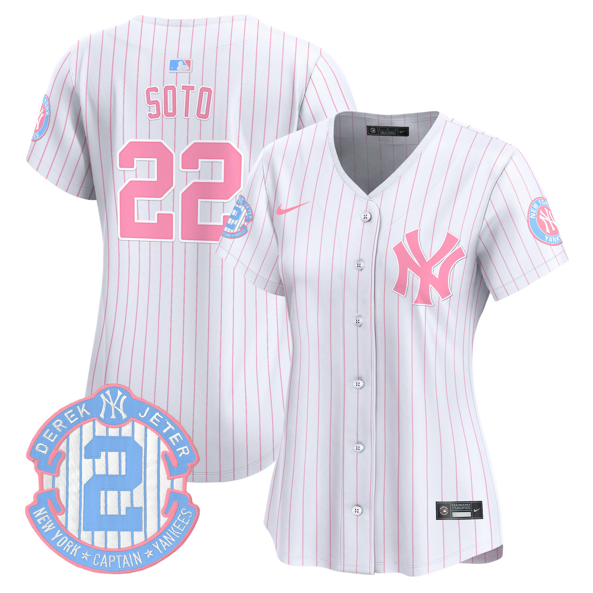 Women's Juan Soto New York Yankees Bubblegum Pink Vapor Premier Limited Pinstripe Jersey - All Stitched
