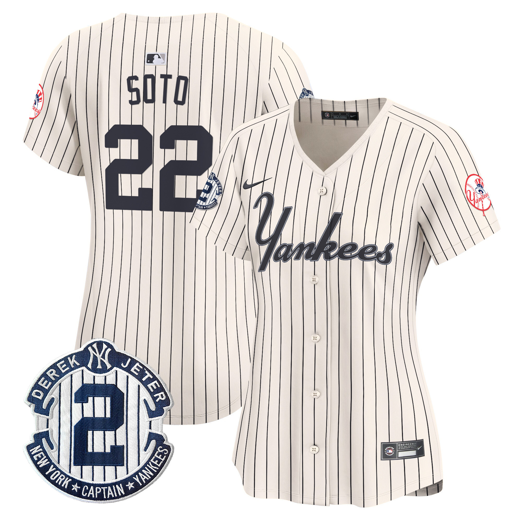Women's Juan Soto New York Yankees Throwback Vapor Premier Limited Pinstripe Cream Jersey - All Stitched