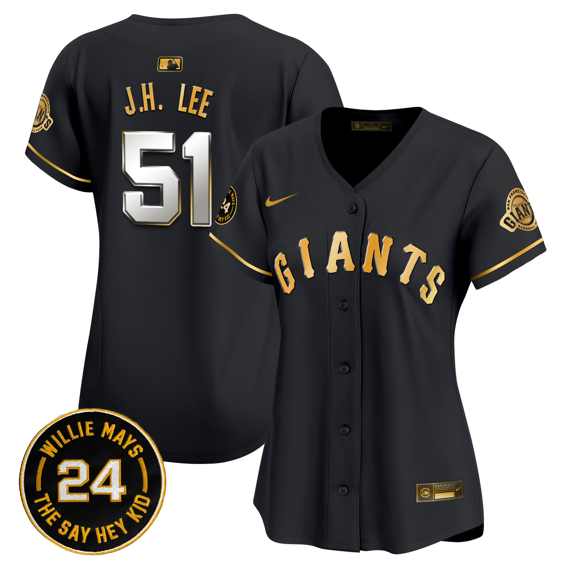 Women's Jung Hoo Lee San Francisco Giants 2024 Willie Mays Patch Vapor Premier Limited Black Gold Jersey - All Stitched