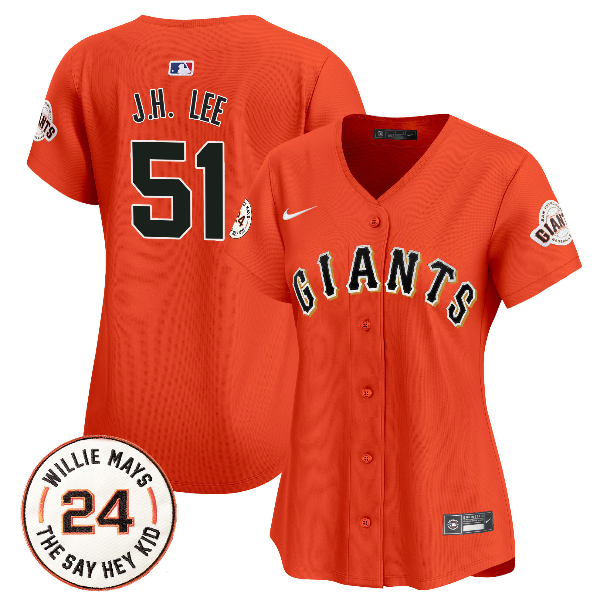 Women's Jung Hoo Lee San Francisco Giants 2024 Willie Mays Patch Vapor Premier Limited Orange Jersey - All Stitched