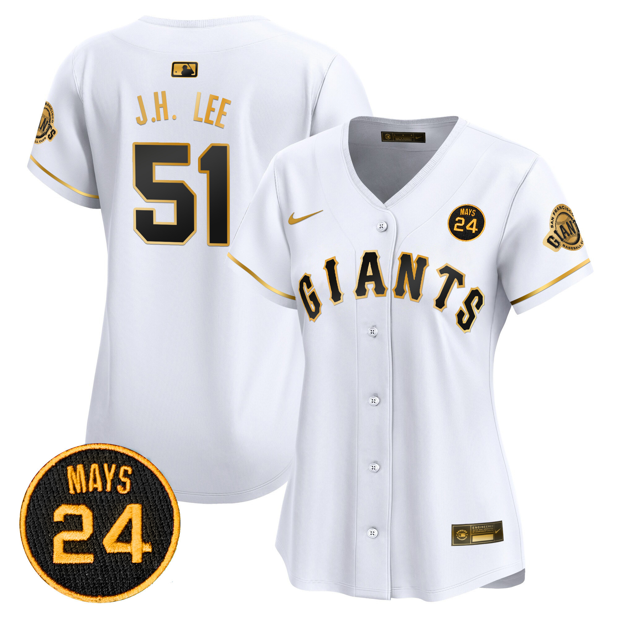 Women's Jung Hoo Lee San Francisco Giants 2024 Willie Mays Patch Vapor Premier Limited White Gold Jersey V3 - All Stitched