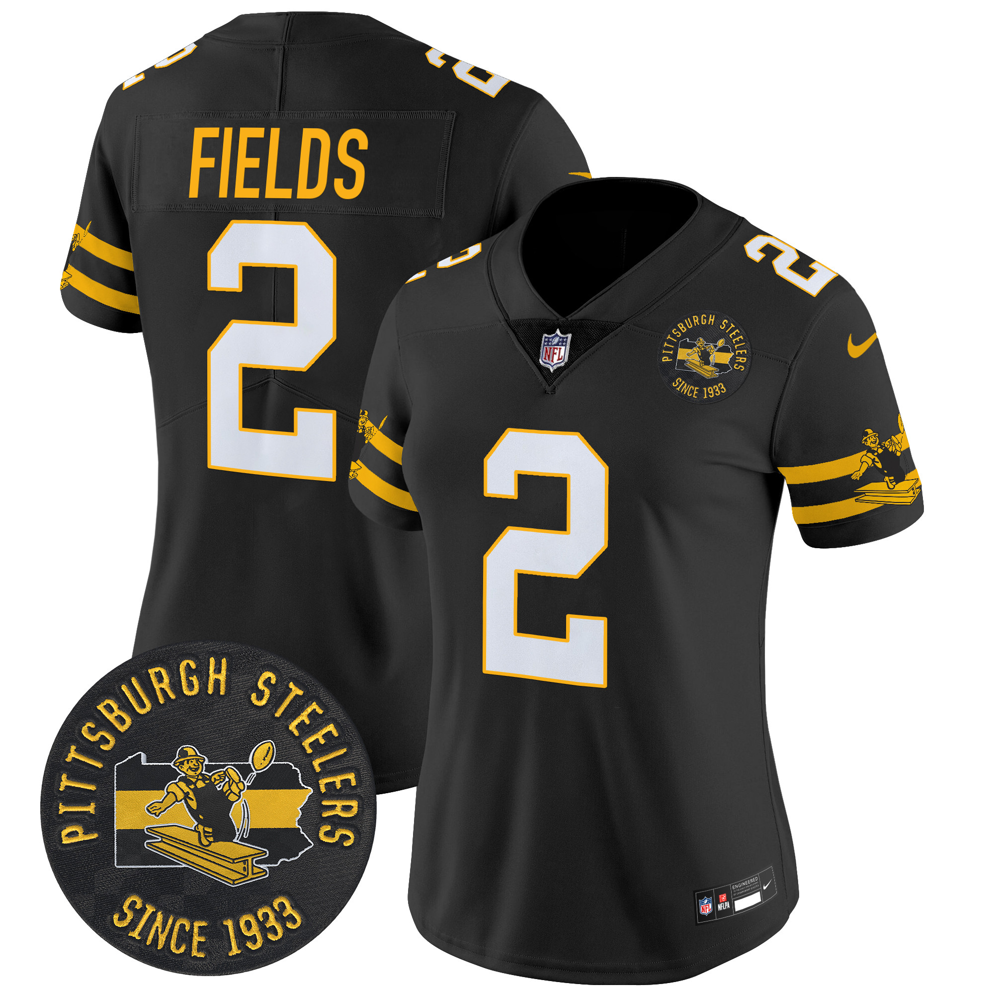 Women's Justin Fields Pittsburgh Steelers Throwback 1933 Patch Vapor Limited Black Jersey - All Stitched