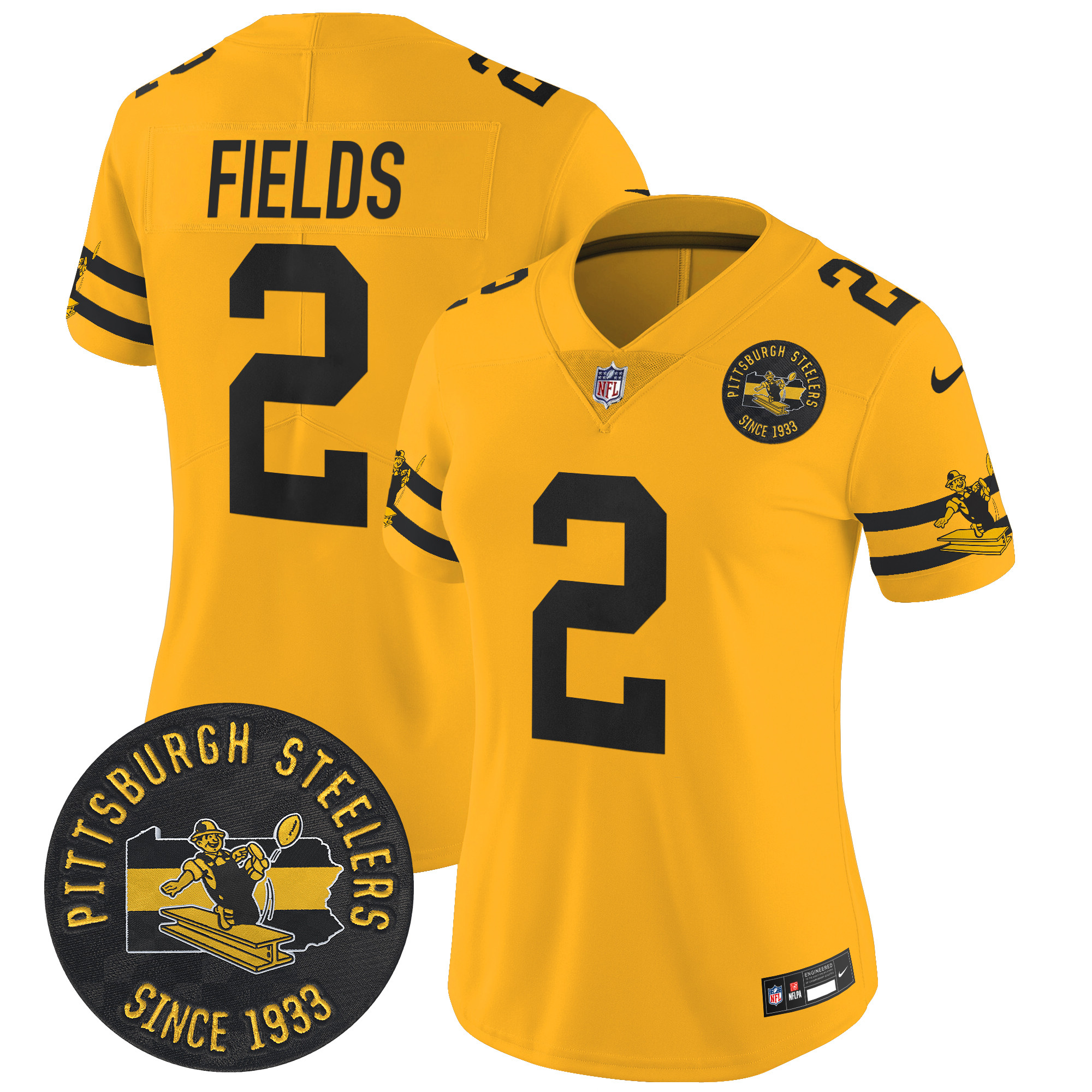 Women's Justin Fields Pittsburgh Steelers Throwback 1933 Patch Vapor Limited Gold Jersey - All Stitched