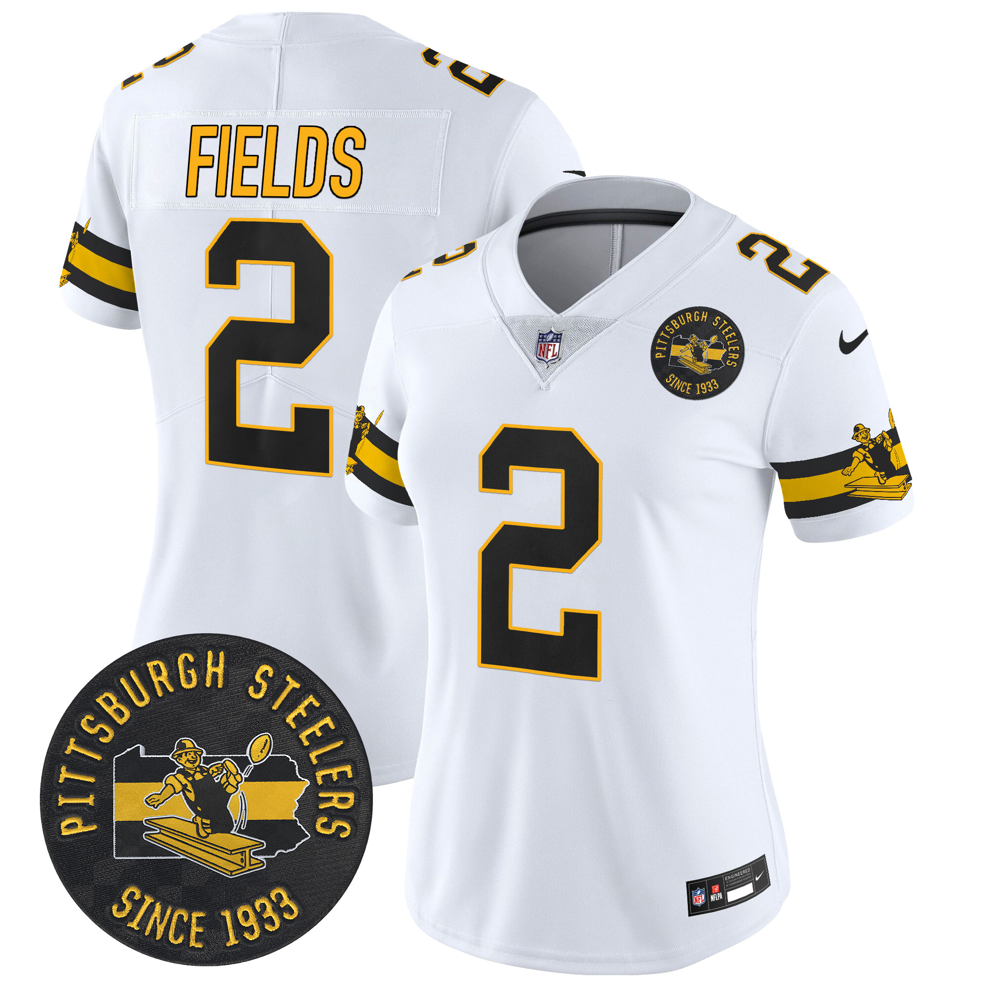 Women's Justin Fields Pittsburgh Steelers Throwback 1933 Patch Vapor Limited White Jersey - All Stitched