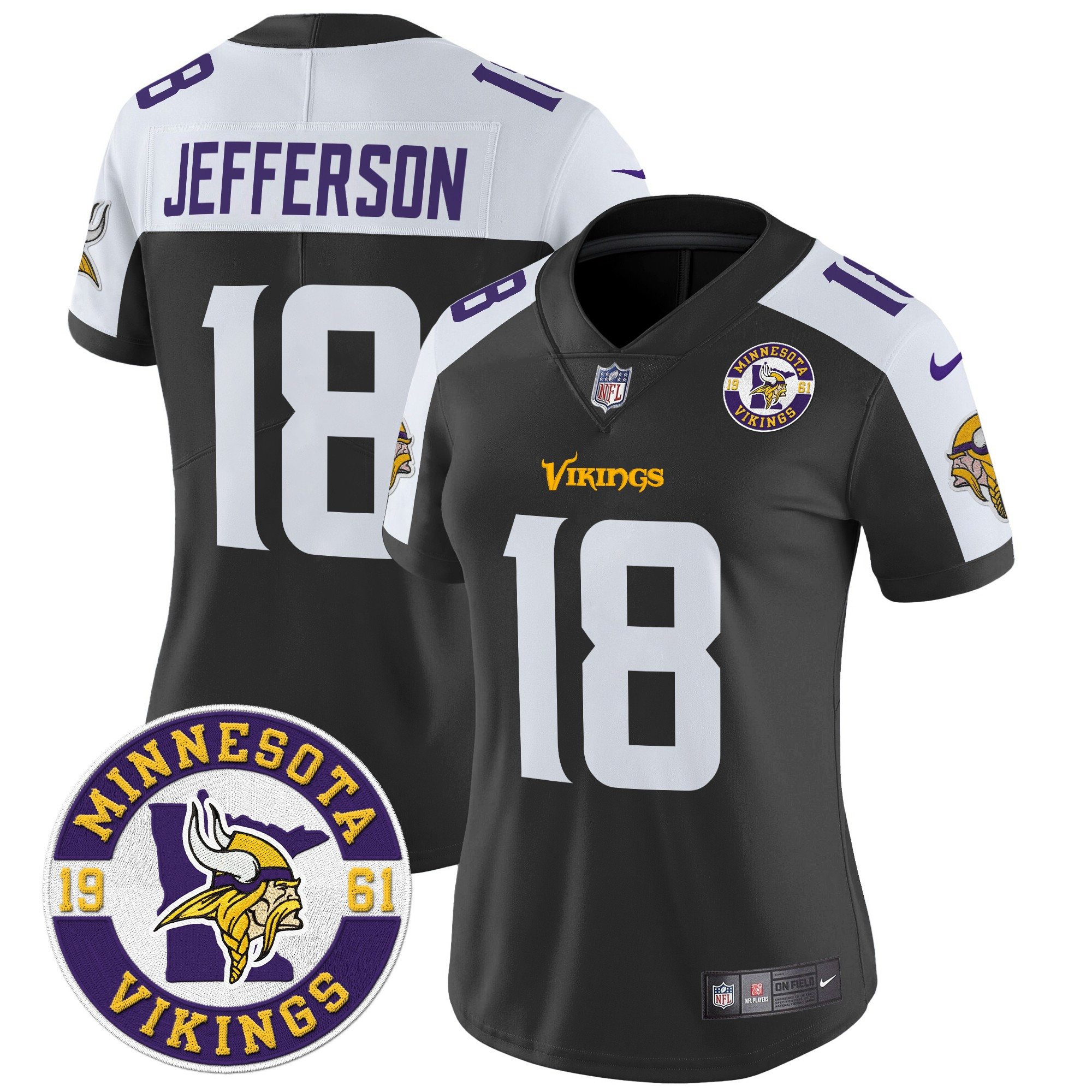 Women's Justin Jefferson Minnesota Vikings 2024 Vapor Limited Black Alternate Jersey - All Stitched
