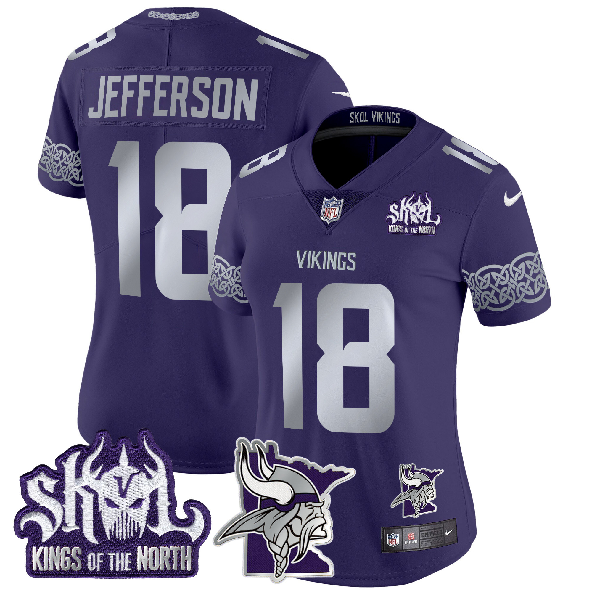 Women's Justin Jefferson Minnesota Vikings 2024 Winter Warrior Skol Patch Vapor Limited Purple Jersey V2 - All Stitched