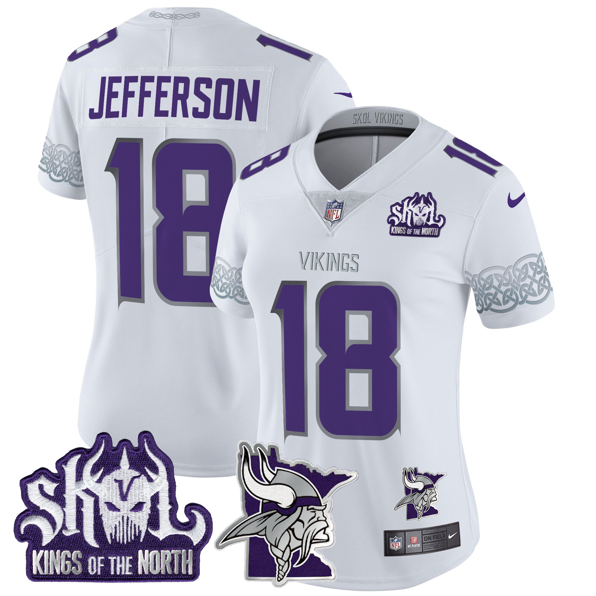 Women's Justin Jefferson Minnesota Vikings 2024 Winter Warrior Skol Patch Vapor Limited White Jersey V2 - All Stitched