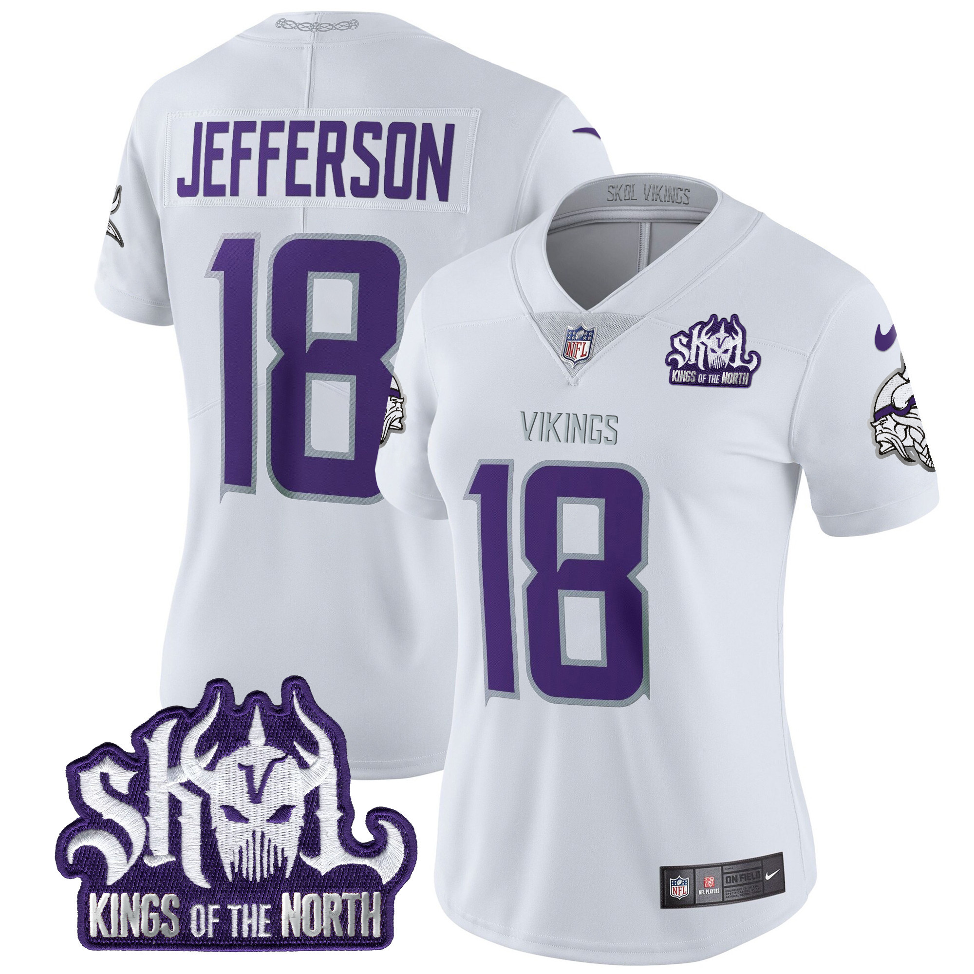 Women's Justin Jefferson Minnesota Vikings 2024 Winter Warrior Skol Patch Vapor Limited White Limited Jersey - All Stitched