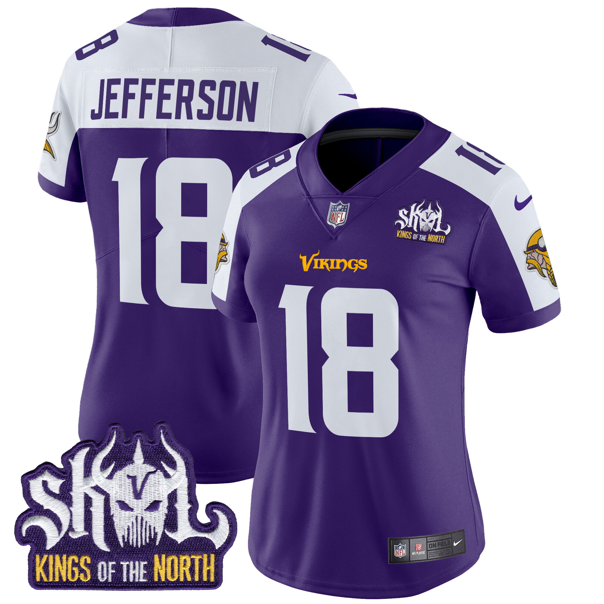 Women's Justin Jefferson Minnesota Vikings Kings Of The North Patch Vapor Limited Purple Alternate Jersey - All Stitched