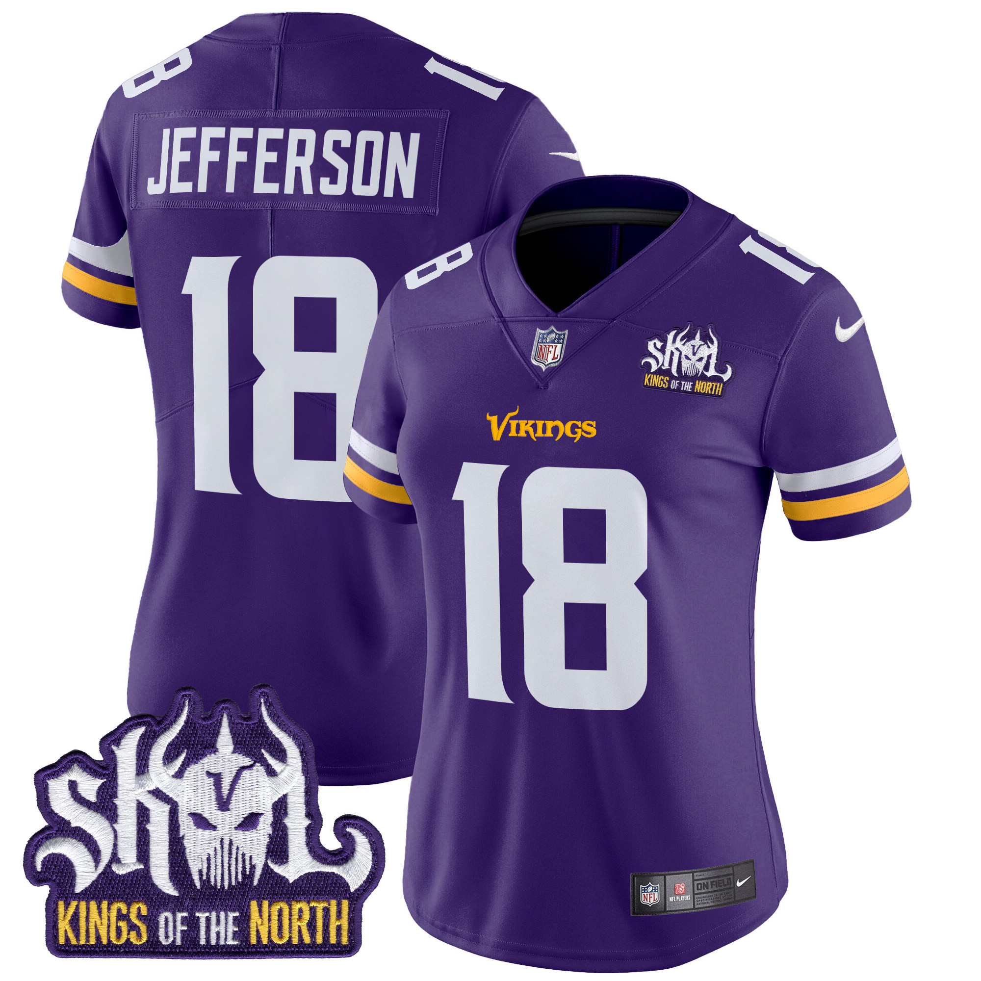 Women's Justin Jefferson Minnesota Vikings Kings Of The North Patch Vapor Limited Purple Jersey - All Stitched