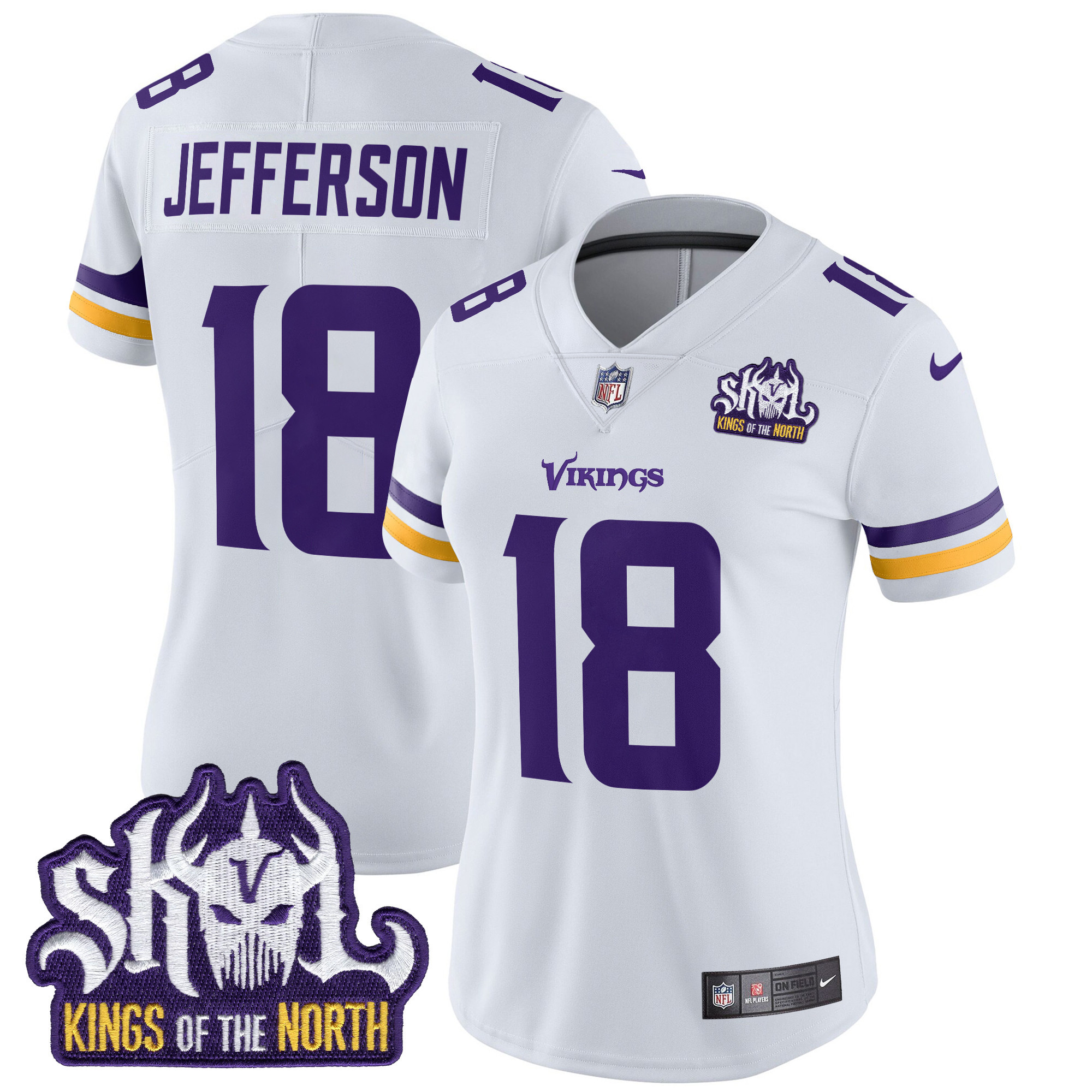 Women's Justin Jefferson Minnesota Vikings Kings Of The North Patch Vapor Limited White Jersey - All Stitched