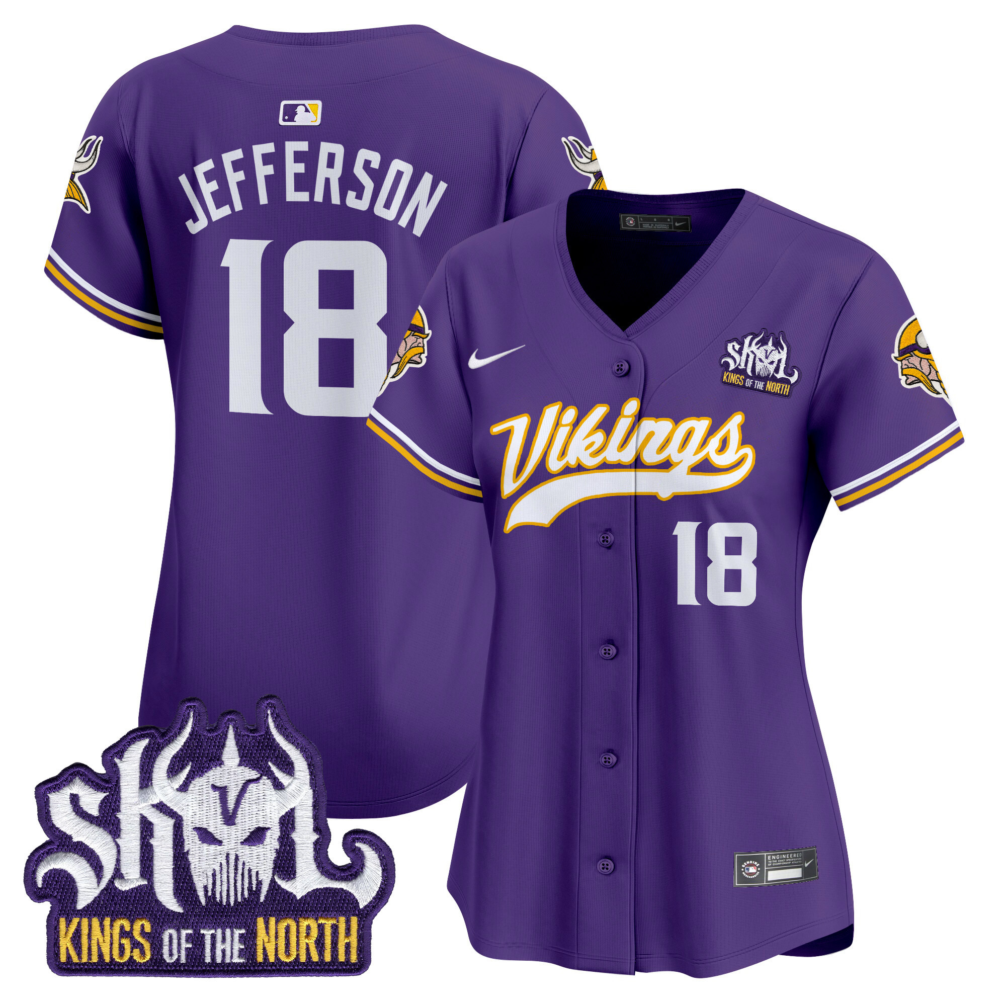 Women's Justin Jefferson Minnesota Vikings Kings Of The North Patch Vapor Premier Limited Purple Jersey - All Stitched