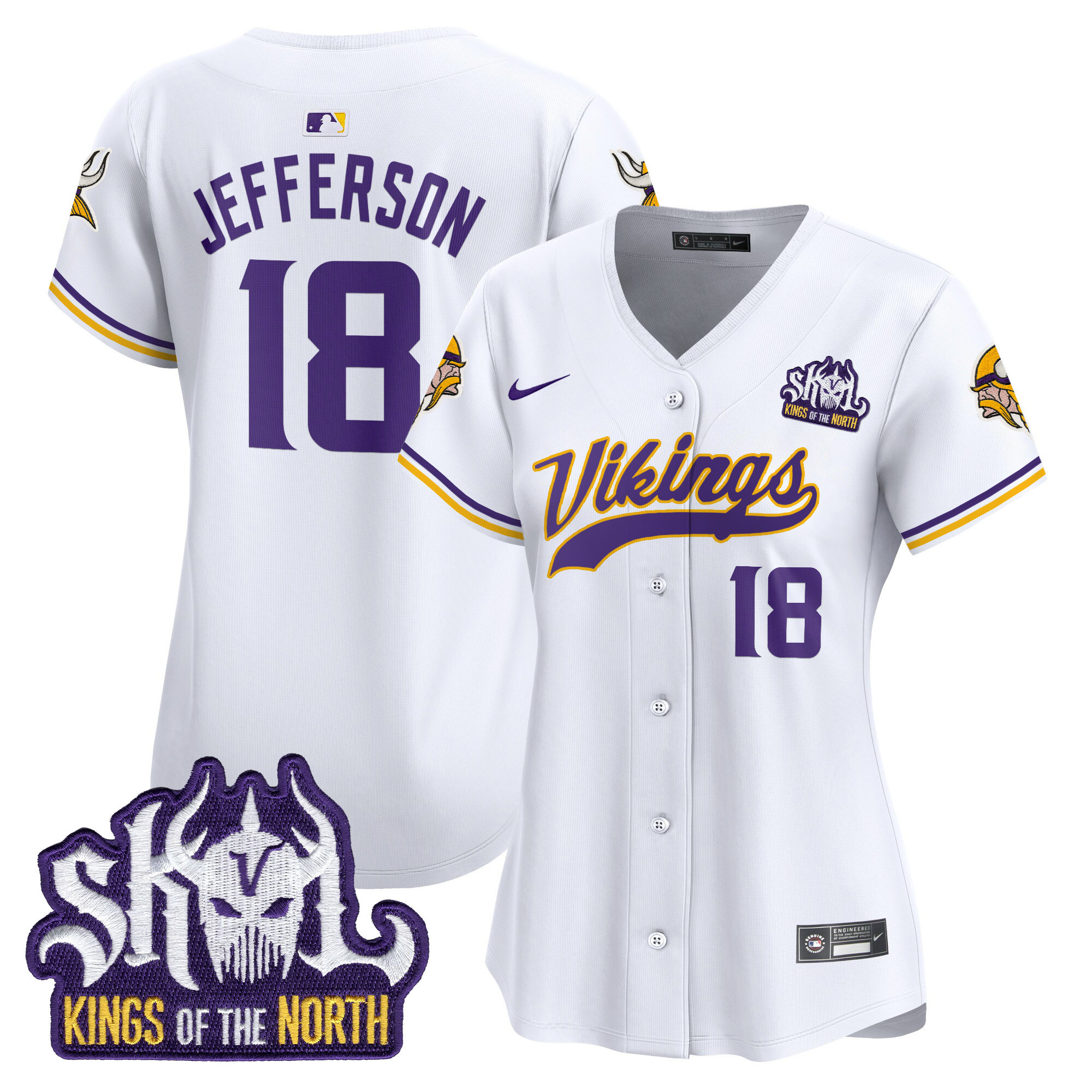 Women's Justin Jefferson Minnesota Vikings Kings Of The North Patch Vapor Premier Limited White Jersey - All Stitched