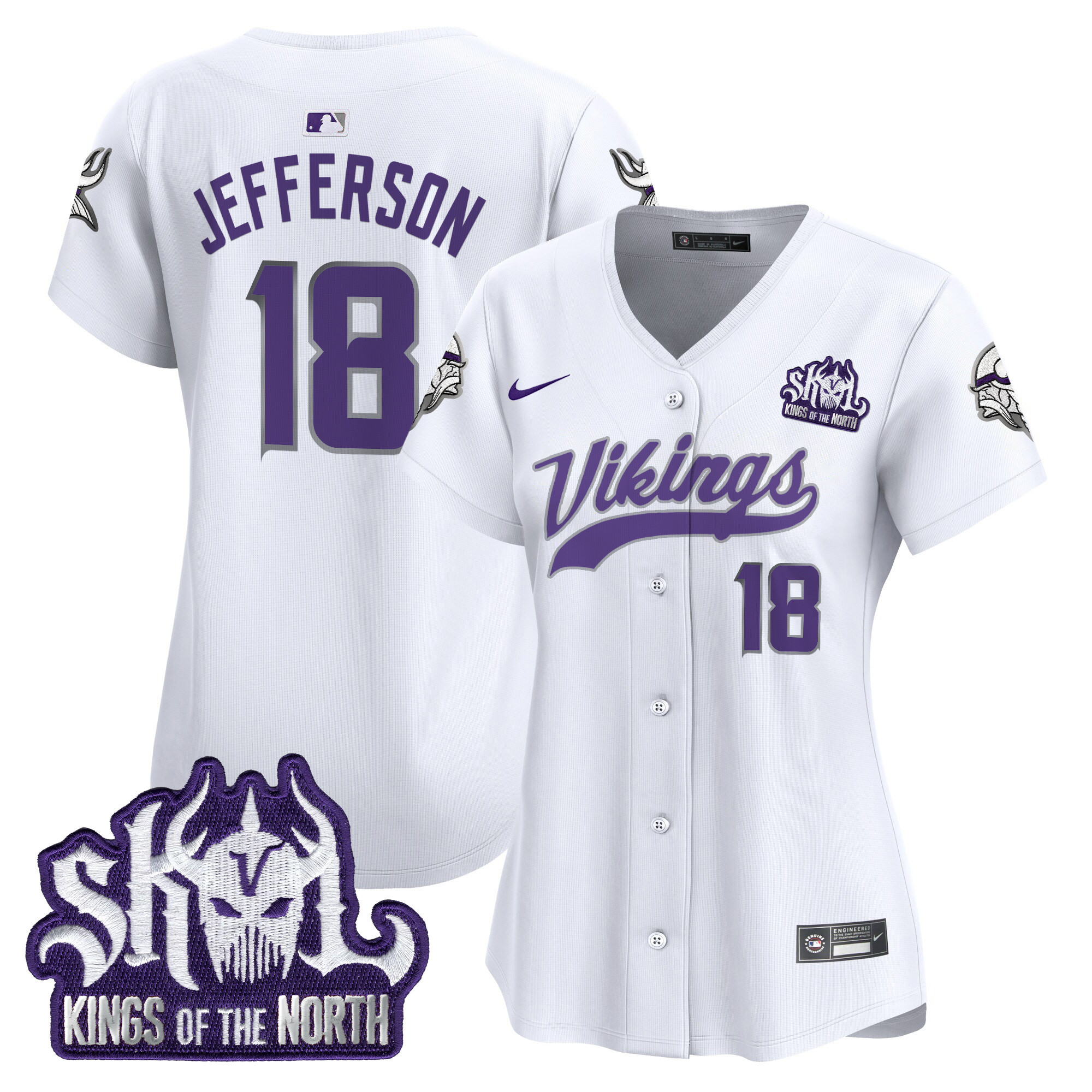 Women's Justin Jefferson Minnesota Vikings Kings Of The North Patch Vapor Premier Limited Winter Warrior Jersey - All Stitched