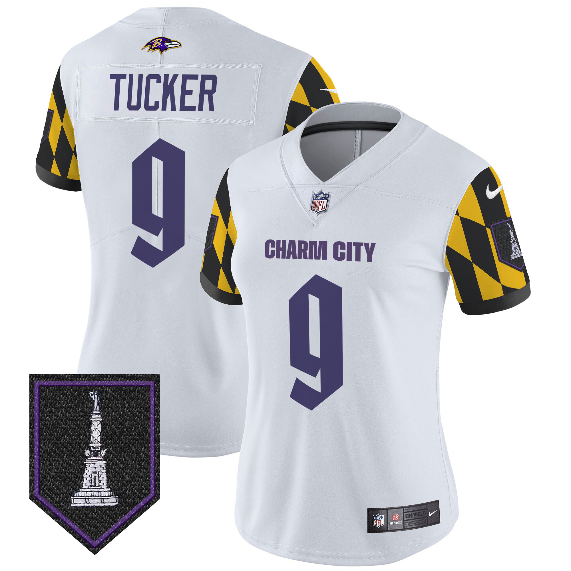 Women's Justin Tucker Baltimore Ravens City Edition Patch Vapor Limited White Jersey - All Stitched