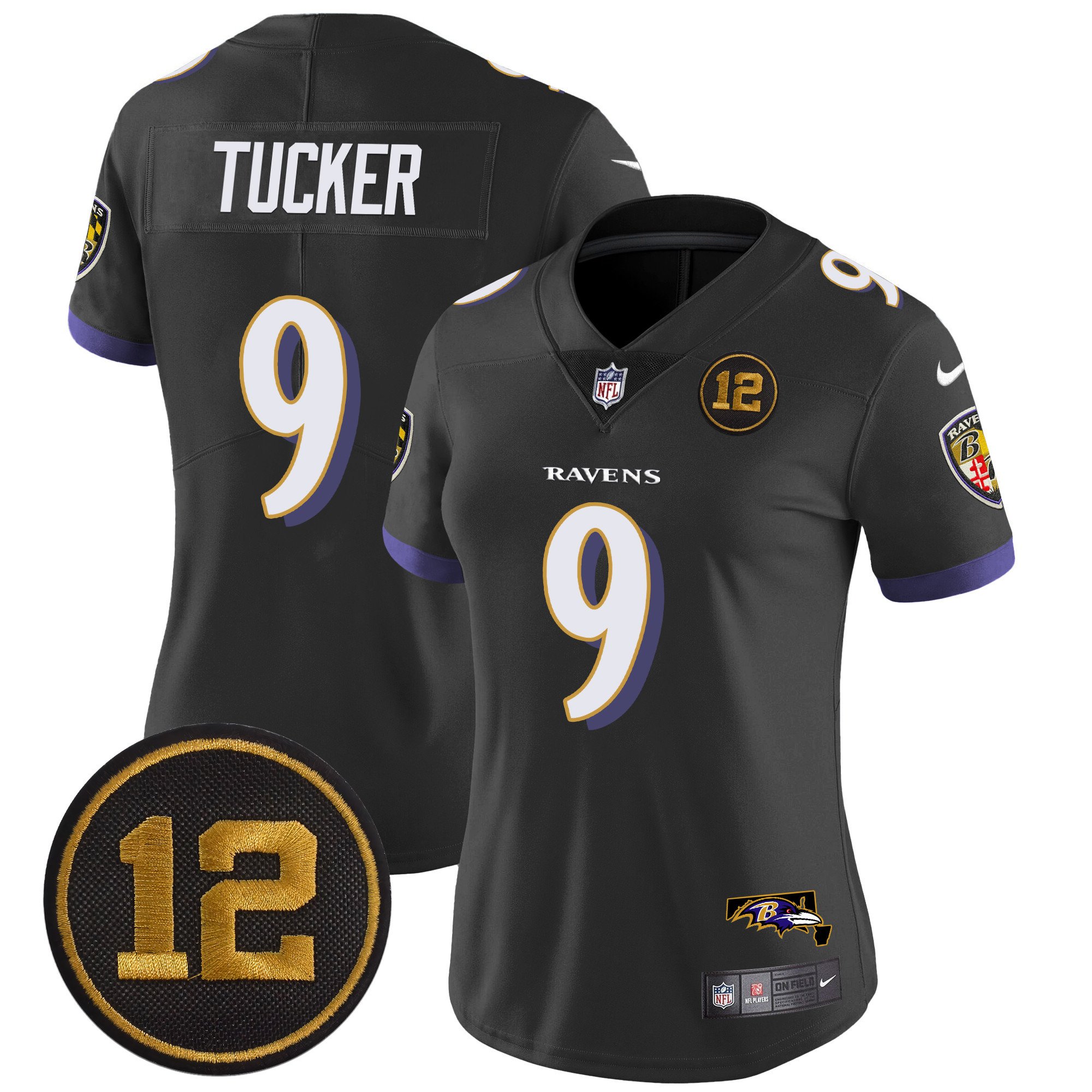 Women's Justin Tucker Baltimore Ravens Jacoby Jones Patch Vapor Limited Black Jersey - All Stitched