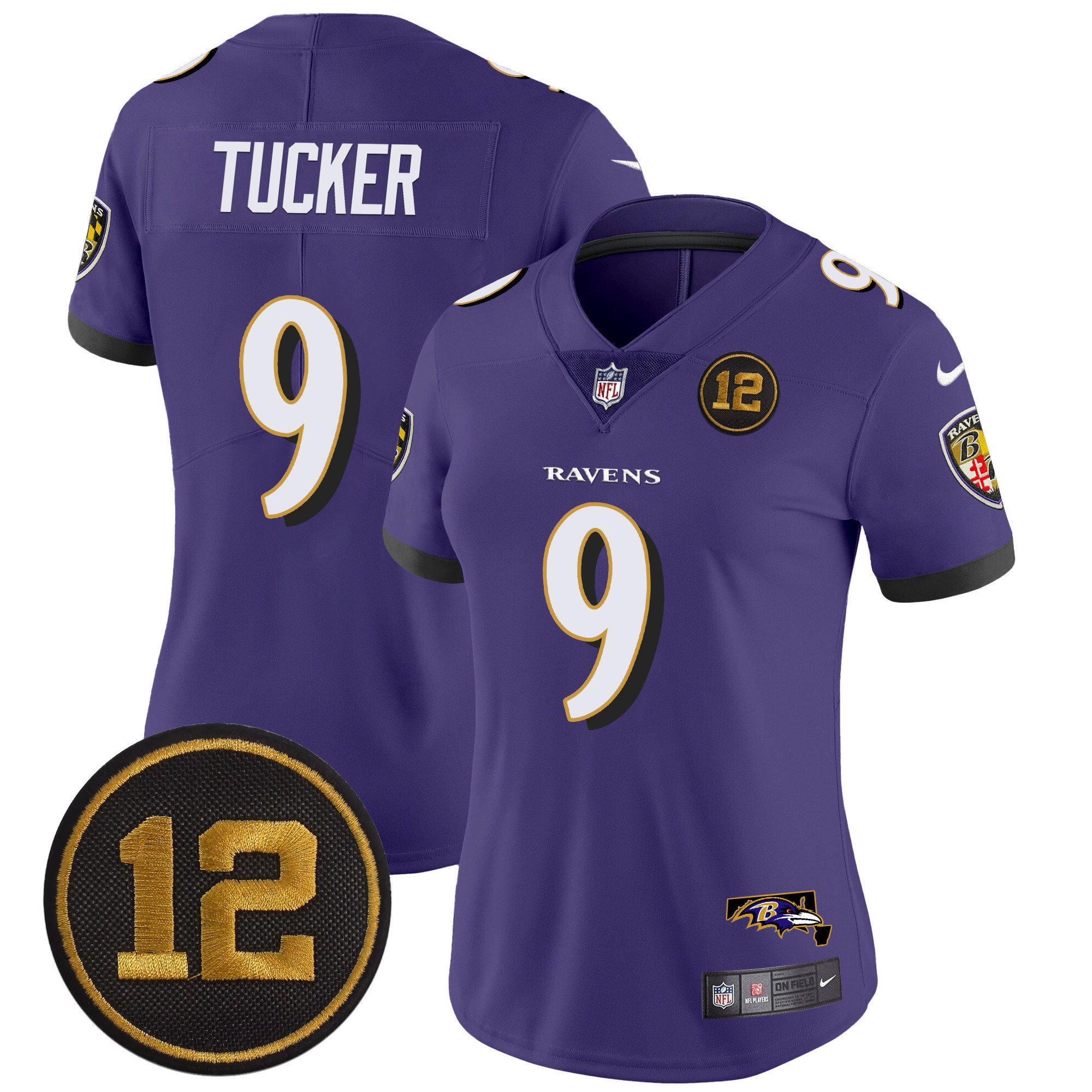 Women's Justin Tucker Baltimore Ravens Jacoby Jones Patch Vapor Limited Purple Jersey - All Stitched