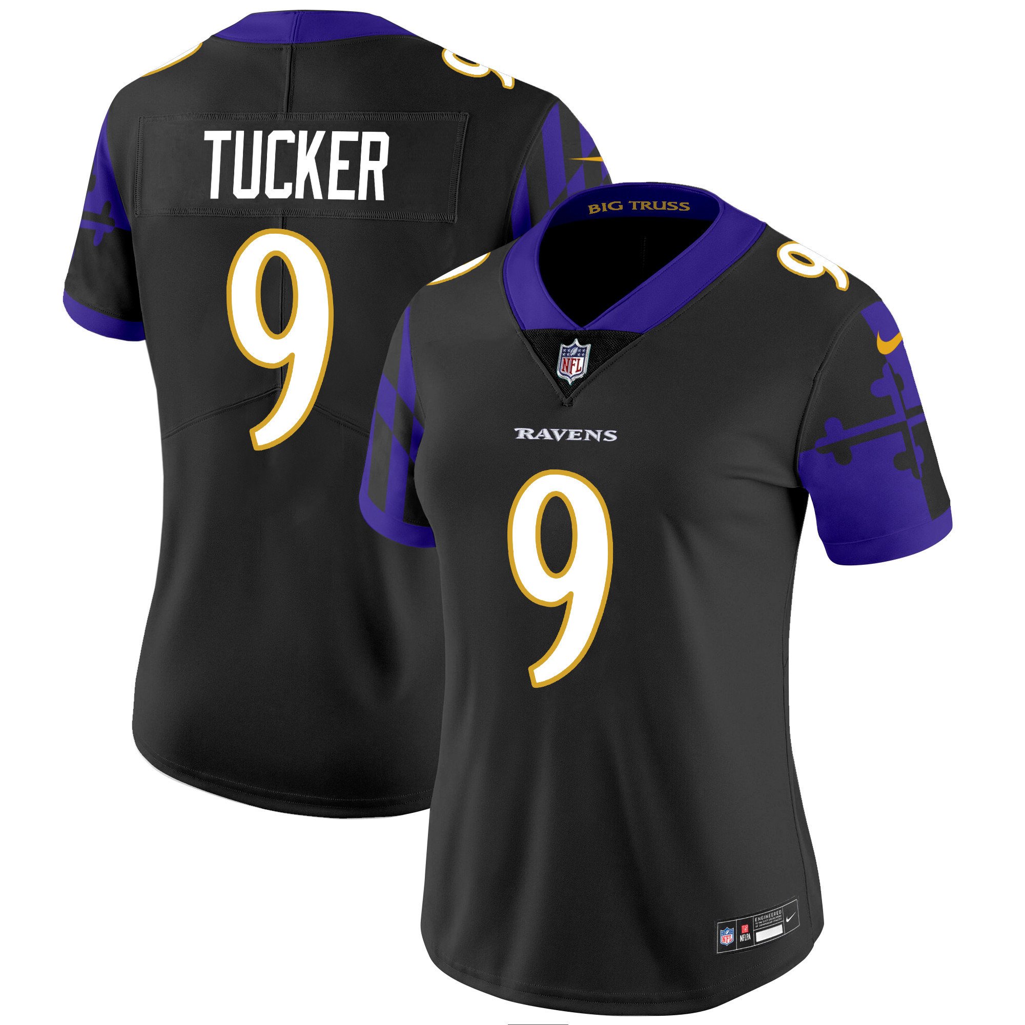 Women's Justin Tucker Baltimore Ravens Maryland Flag Vapor Limited Black Jersey - All Stitched