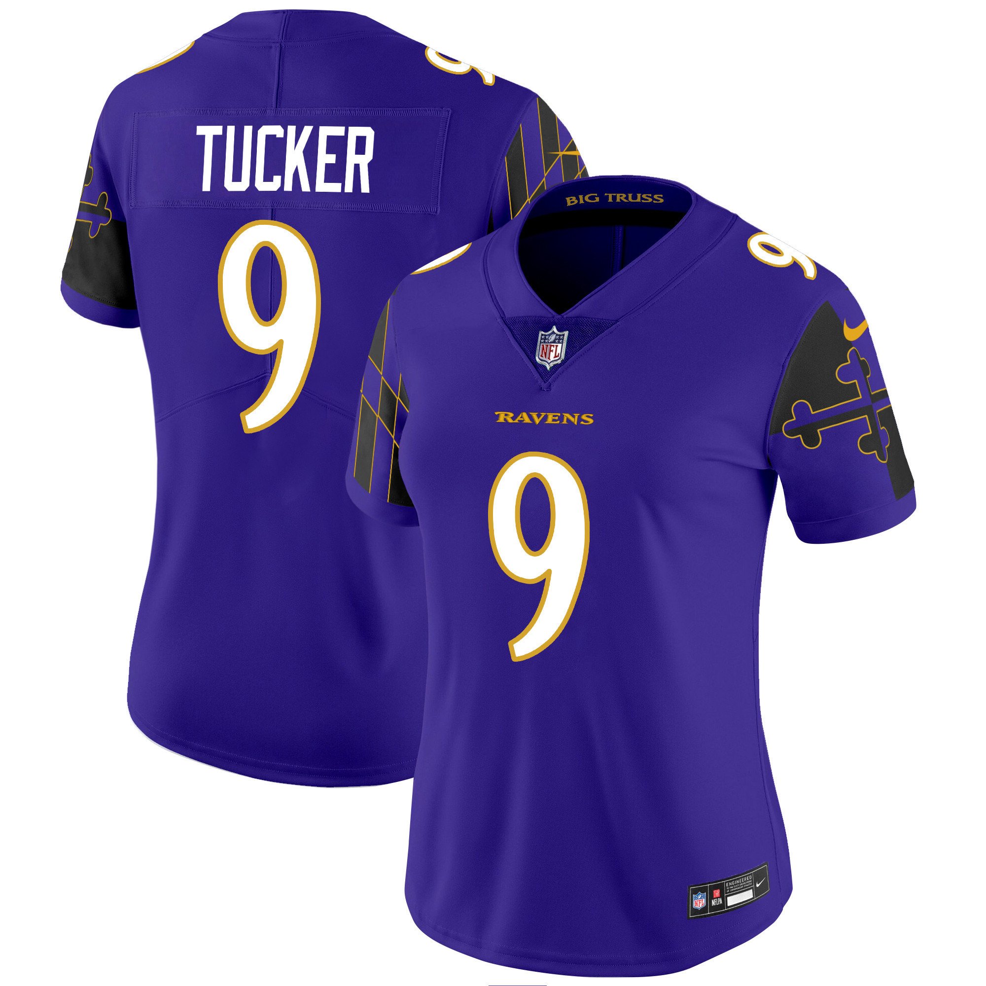 Women's Justin Tucker Baltimore Ravens Maryland Flag Vapor Limited Purple Jersey - All Stitched