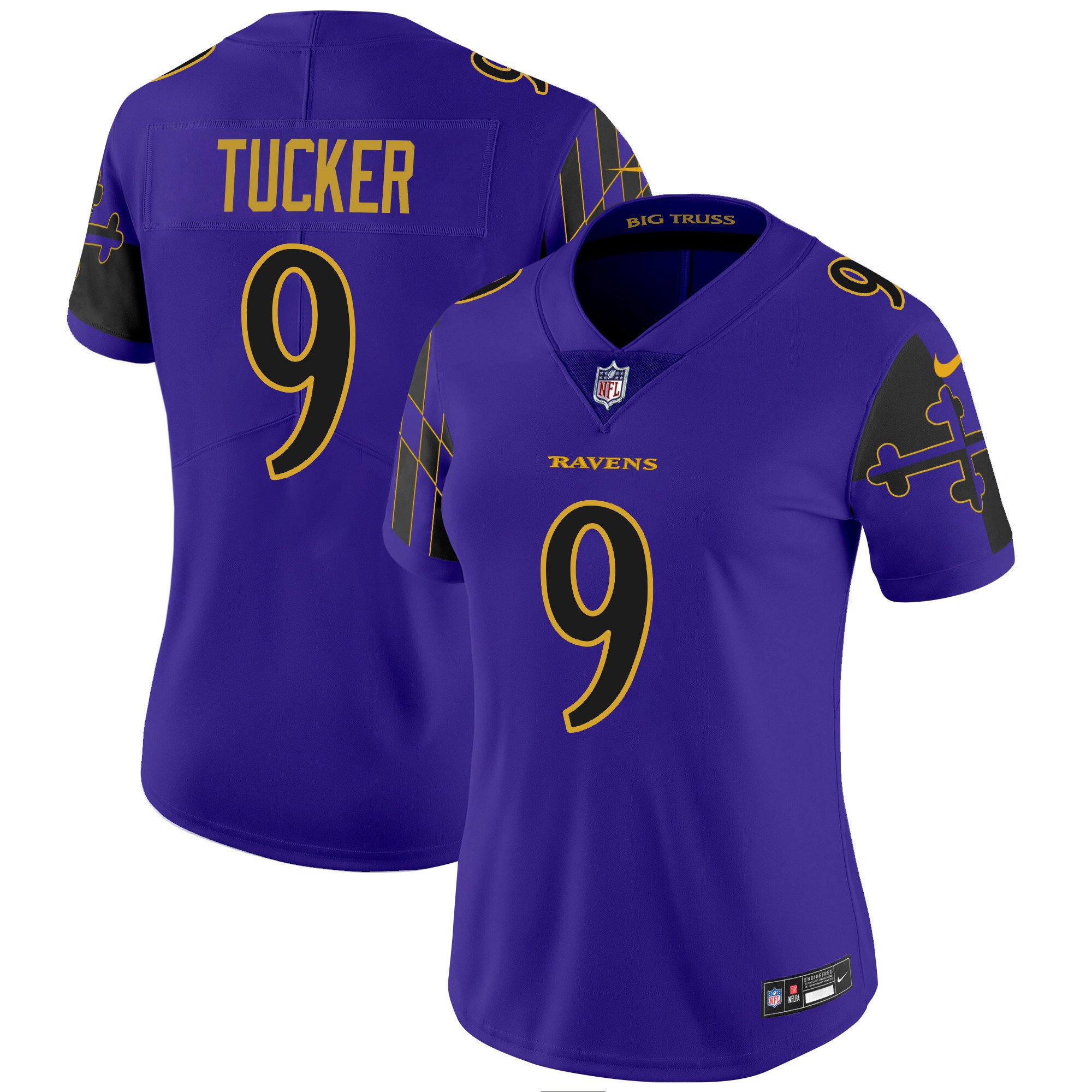 Women's Justin Tucker Baltimore Ravens Maryland Flag Vapor Limited Purple Limited Jersey - All Stitched