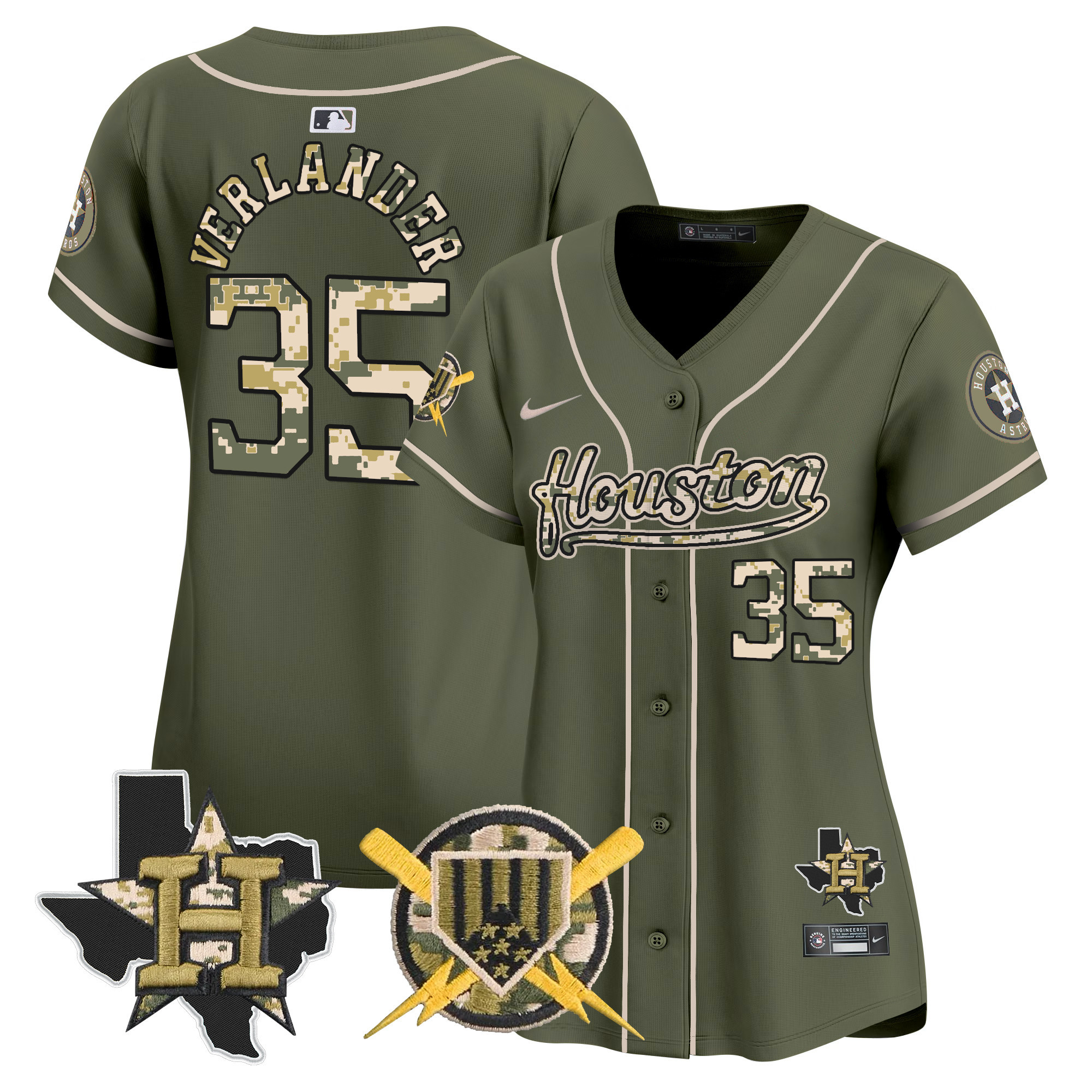 Women's Justin Verlander Houston Astros Armed Forces Day Vapor Premier Limited Green Jersey - All Stitched