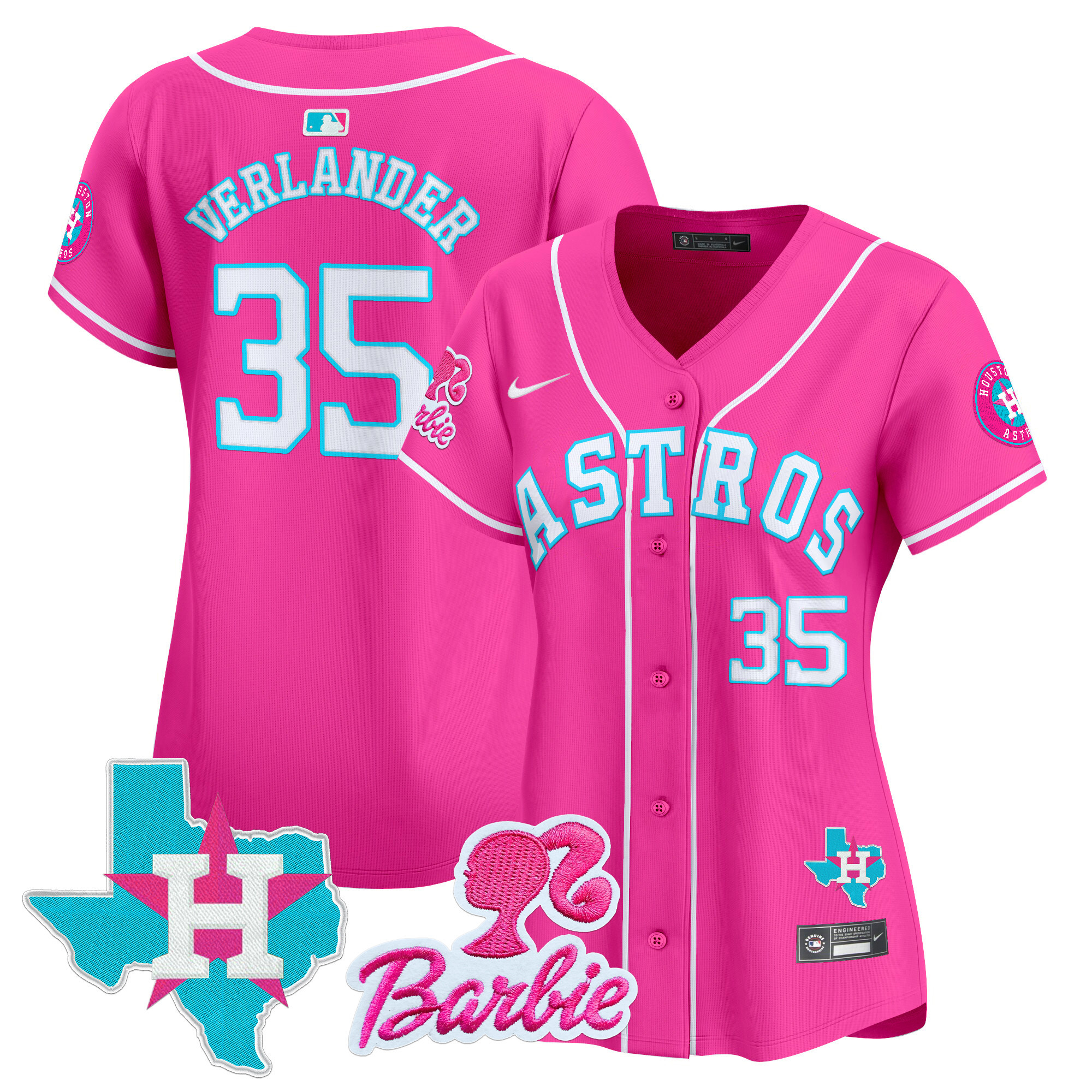 Women's Justin Verlander Houston Astros Barbie Patch Vapor Premier Limited Pink Jersey - All Stitched