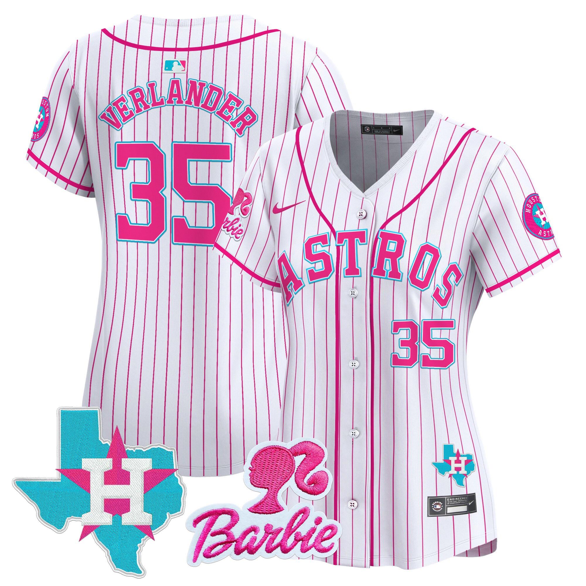 Women's Justin Verlander Houston Astros Barbie Patch Vapor Premier Limited Pink Stripe Jersey - All Stitched