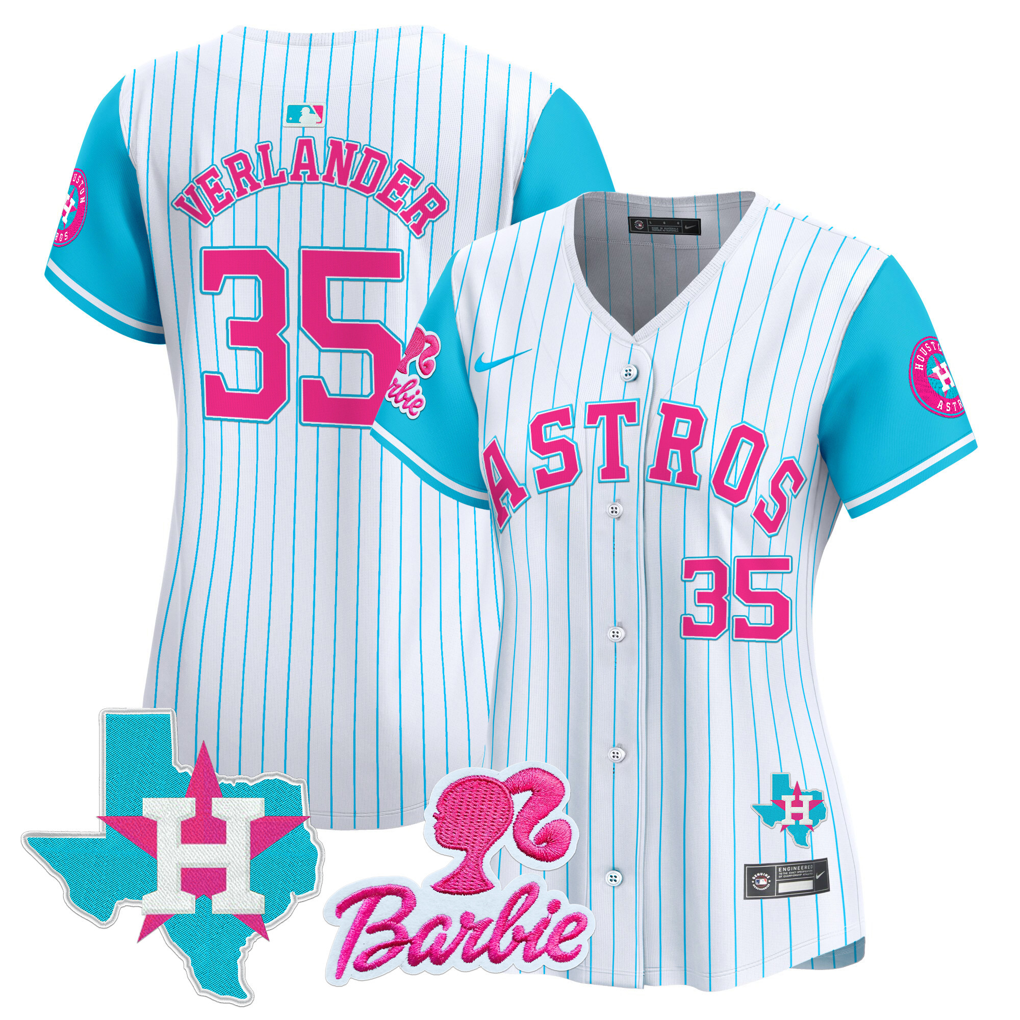 Women's Justin Verlander Houston Astros Barbie Patch Vapor Premier Limited Pinstripe Jersey - All Stitched