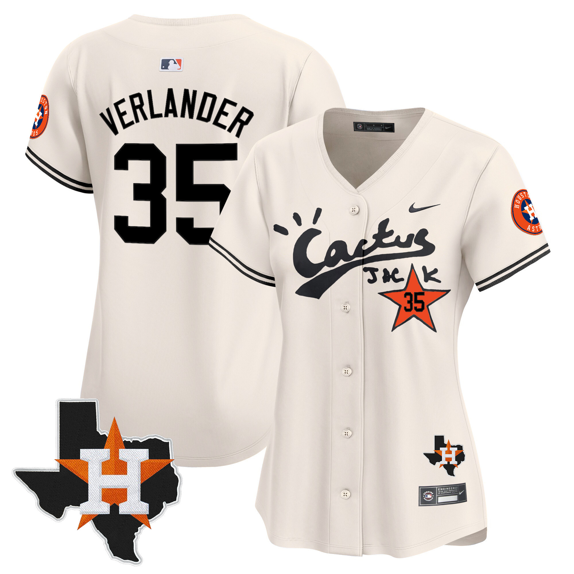 Women's Justin Verlander Houston Astros Cactus Jack Patch Vapor Premier Limited Cream Jersey V11 - Stitched