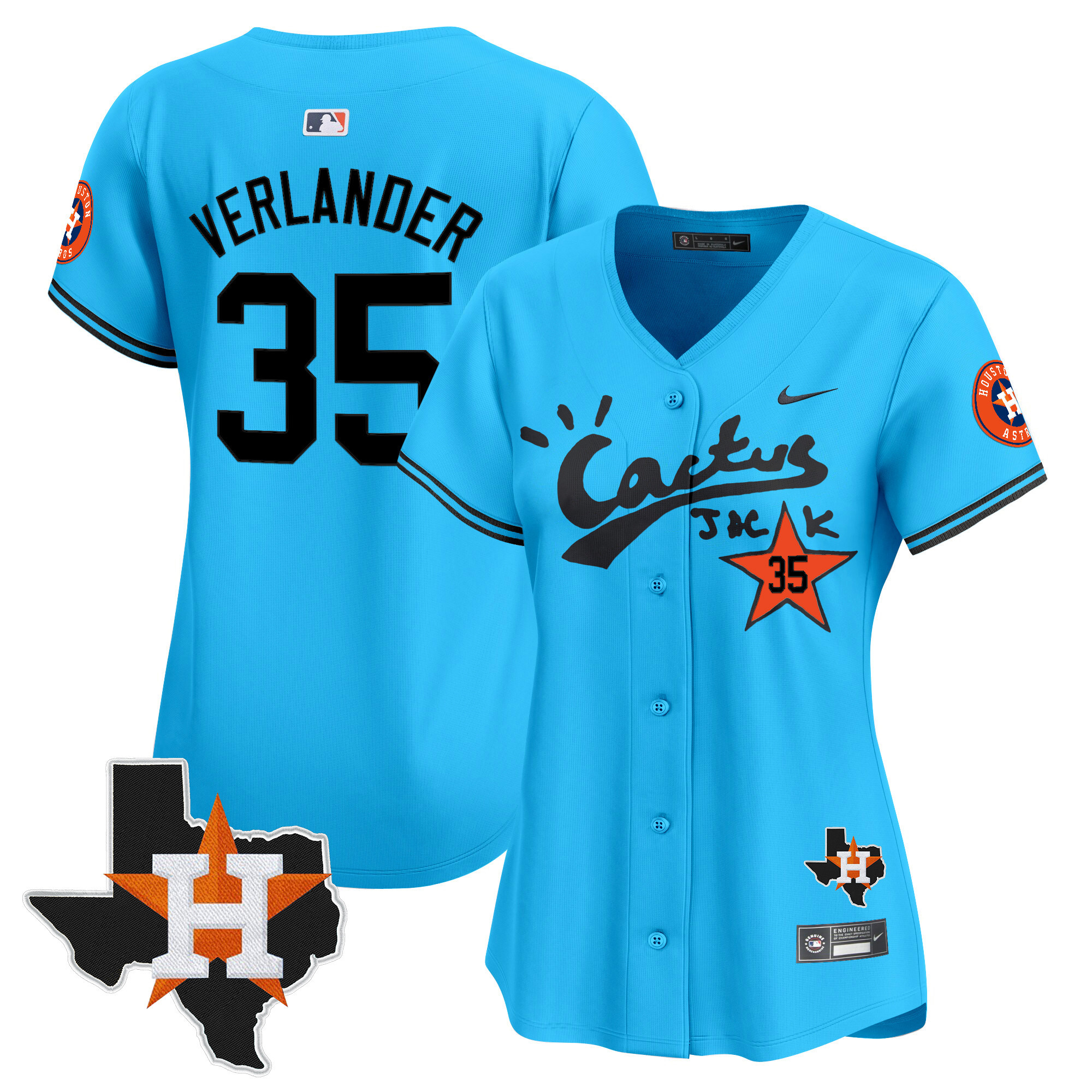 Women's Justin Verlander Houston Astros Cactus Jack Patch Vapor Premier Limited Light Blue Jersey V11 - Stitched