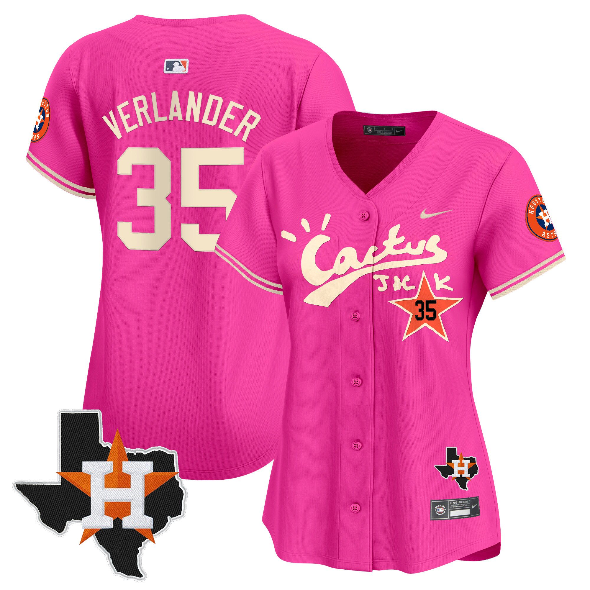 Women's Justin Verlander Houston Astros Cactus Jack Patch Vapor Premier Limited Pink Jersey V11 - Stitched